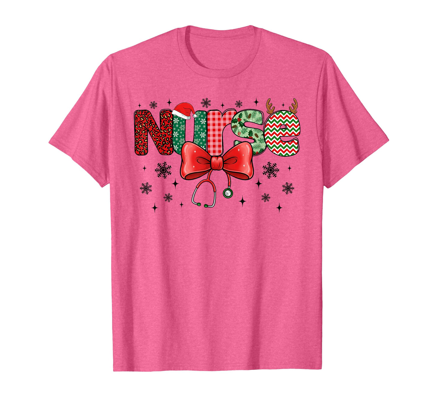 Retro Funny Christmas Nurse Stethoscope Santa Hat Holiday T-Shirt