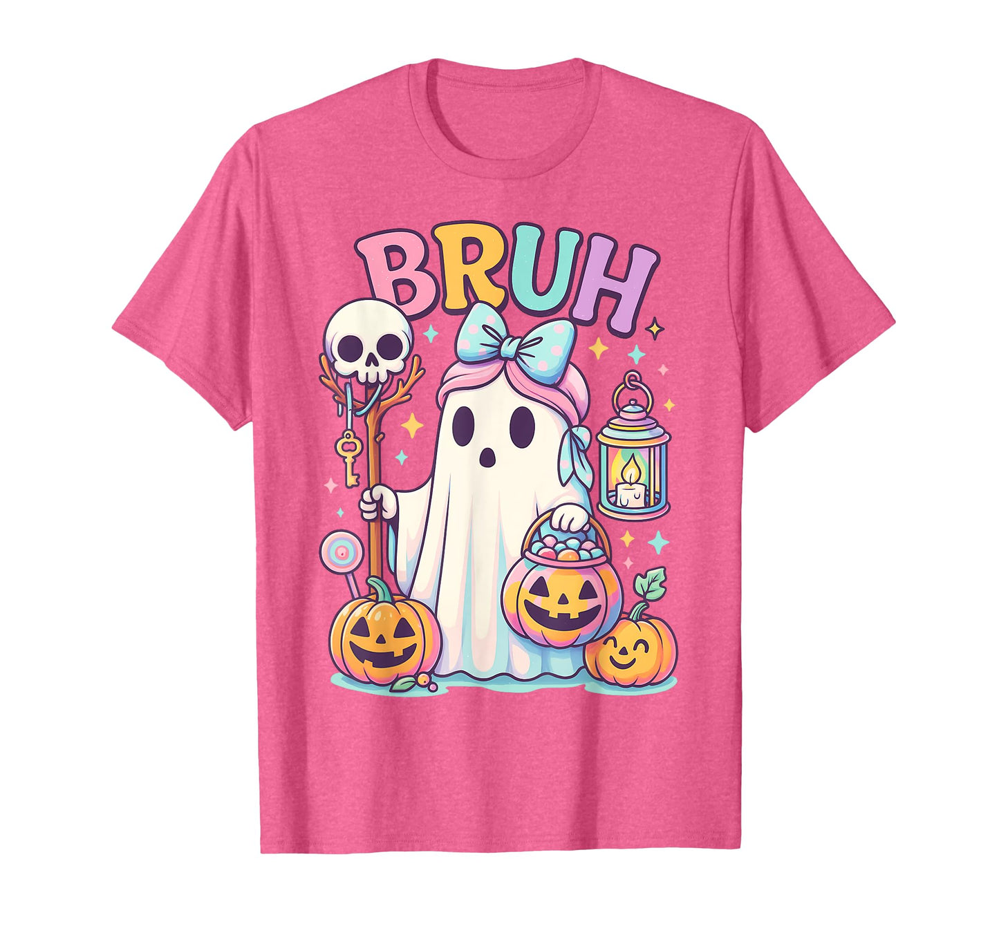 Bruh Halloween Cute Ghost Trick Or Treat Candy Bow Girl Kids T-Shirt
