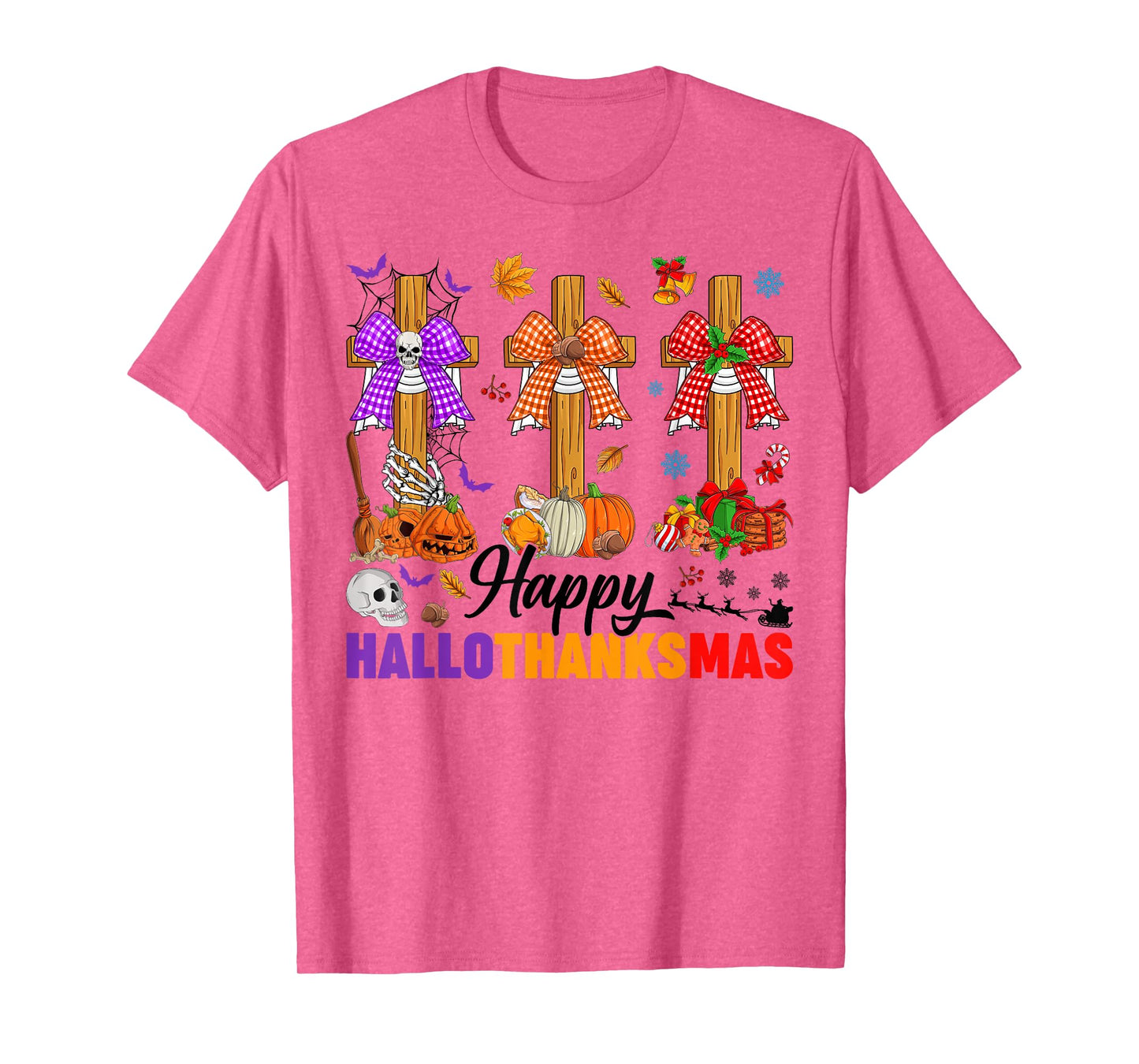 Happy Hallothanksmas Christian Cross Halloween Thanksgiving T-Shirt