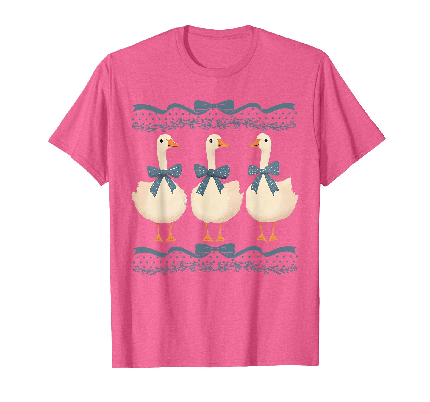 Mama Goose With Baby Geese Vintage Blue Ribbon Goose Lover T-Shirt