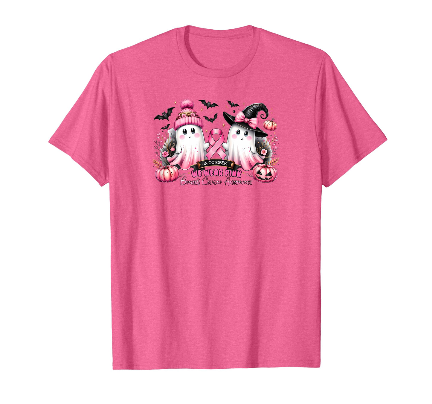 in October we wear Pink Ghost Breast Cancer Awareness T-Shirt