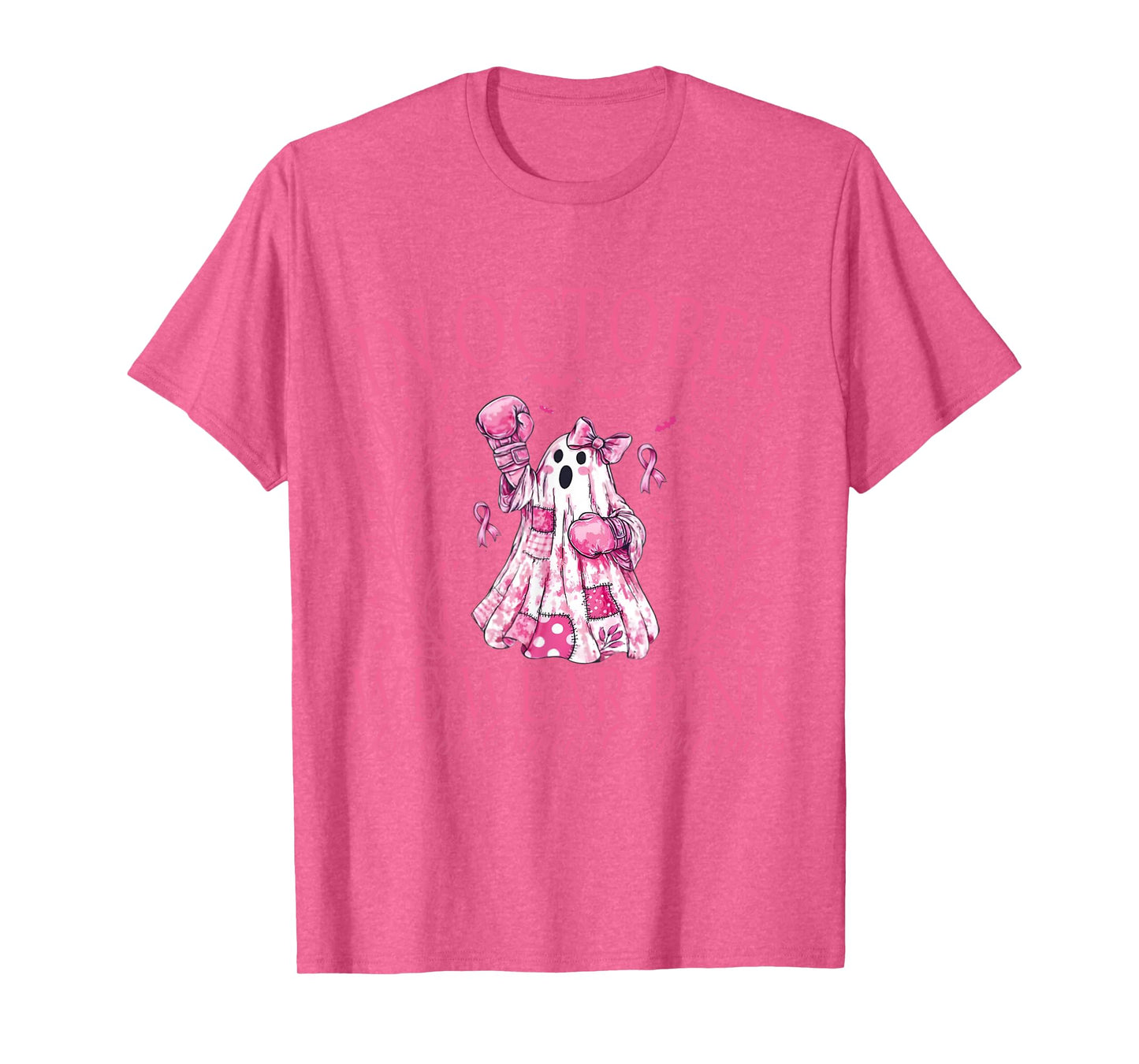 in October We Wear Pink Ghost Witch Breast Cancer Awareness T-Shirt