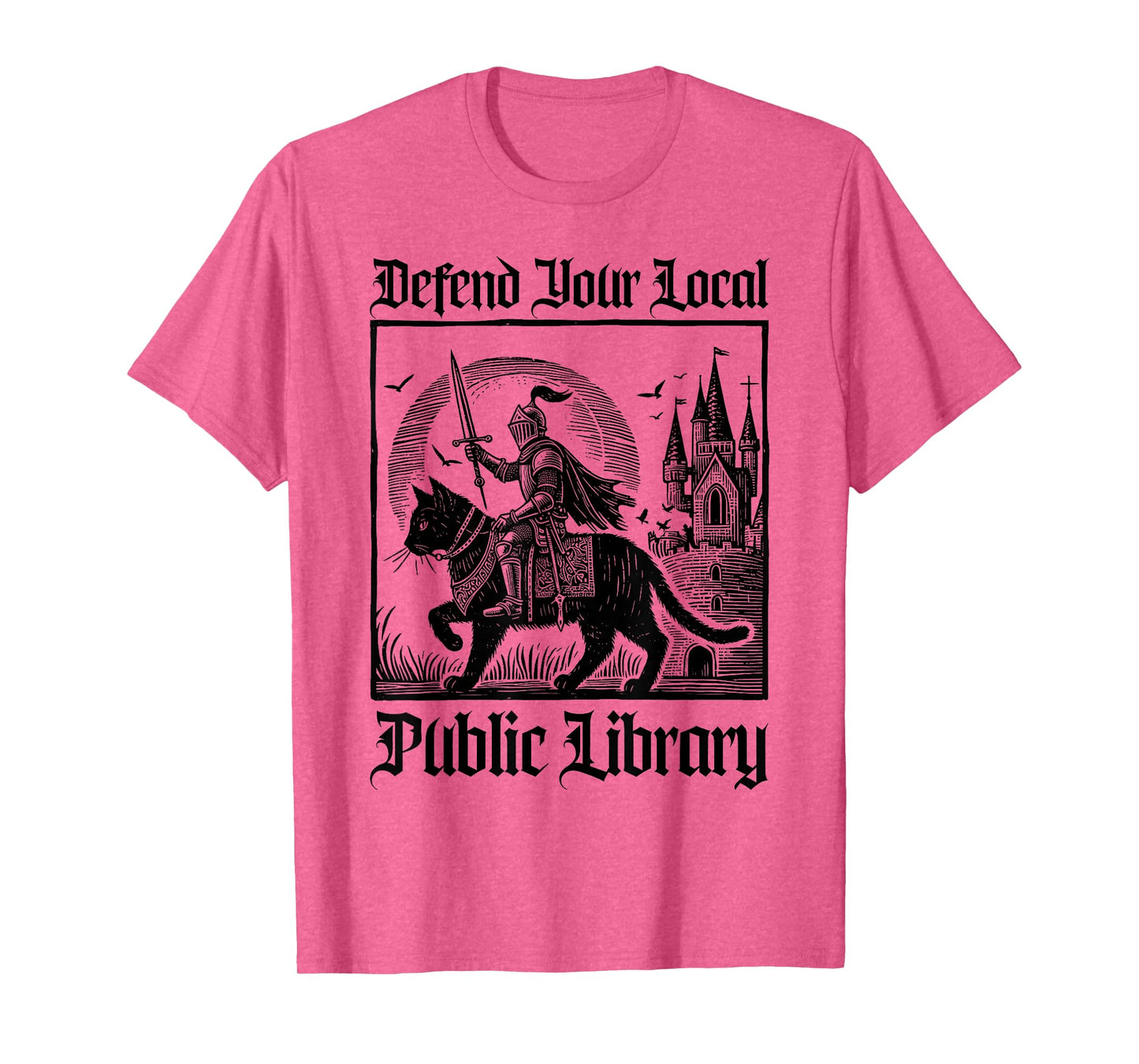 Defend Your Local Public Library Funny Knight Riding Cat T-Shirt