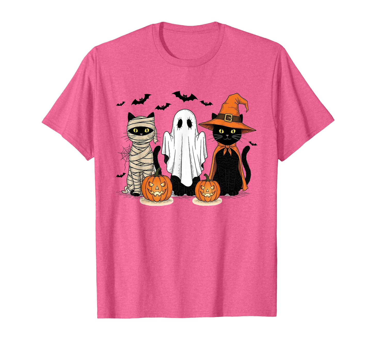 Retro Black Cat Witch Scary Halloween Pumpkin Women Men Kids T-Shirt