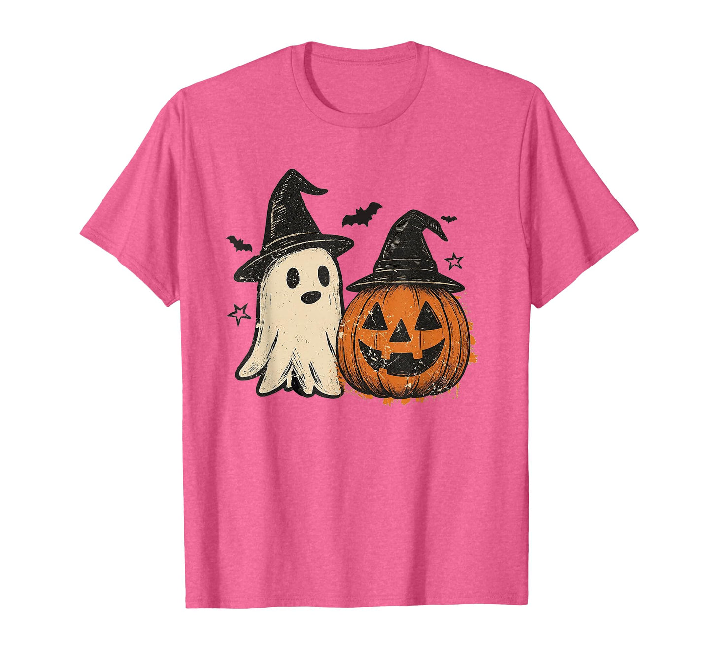 Halloween Retro Ghost & Jack-o'-Lantern Wearing Witch Hat T-Shirt