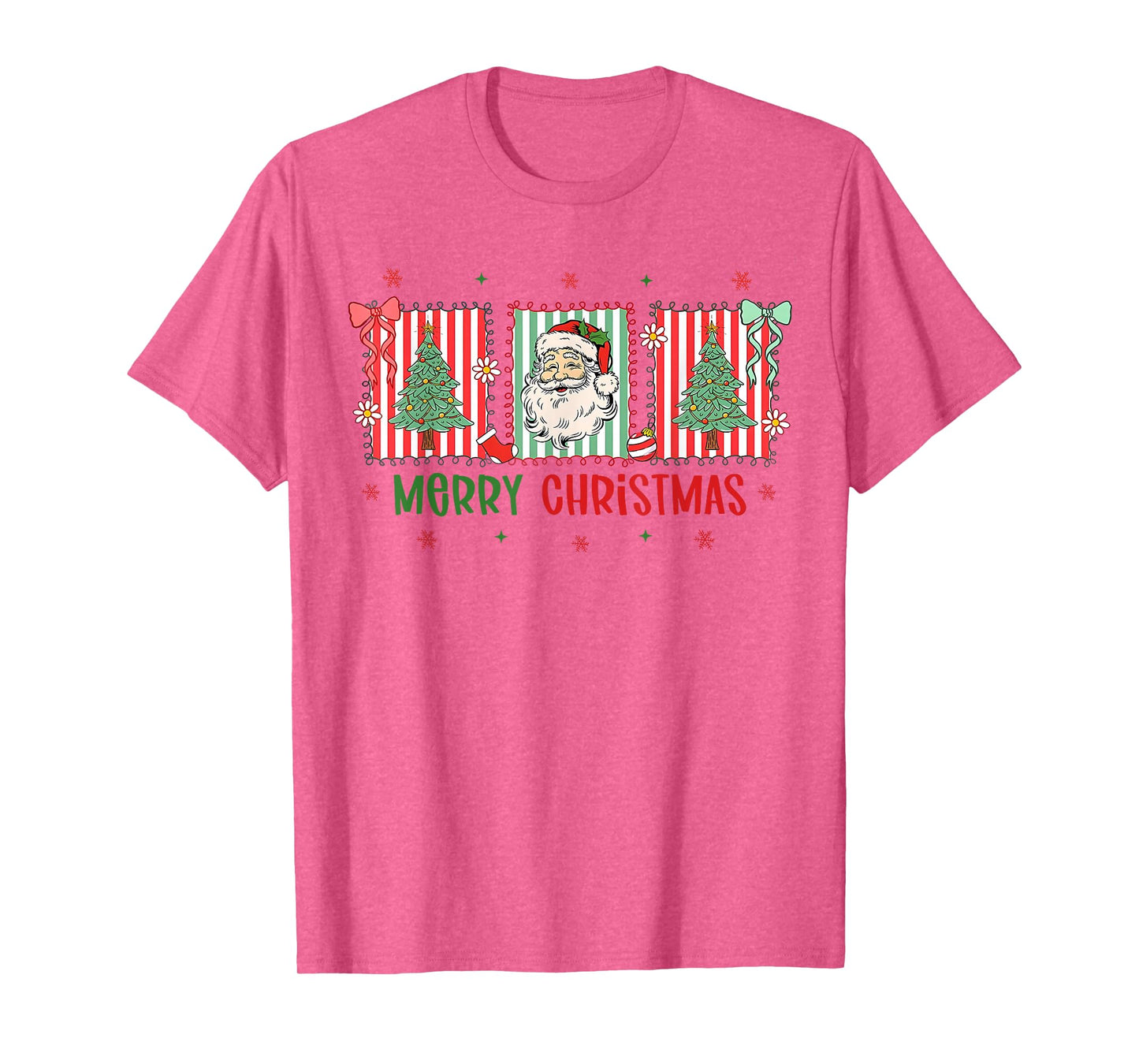 Family Matching Pajama Merry Christmas Tree Santa Claus Bows T-Shirt