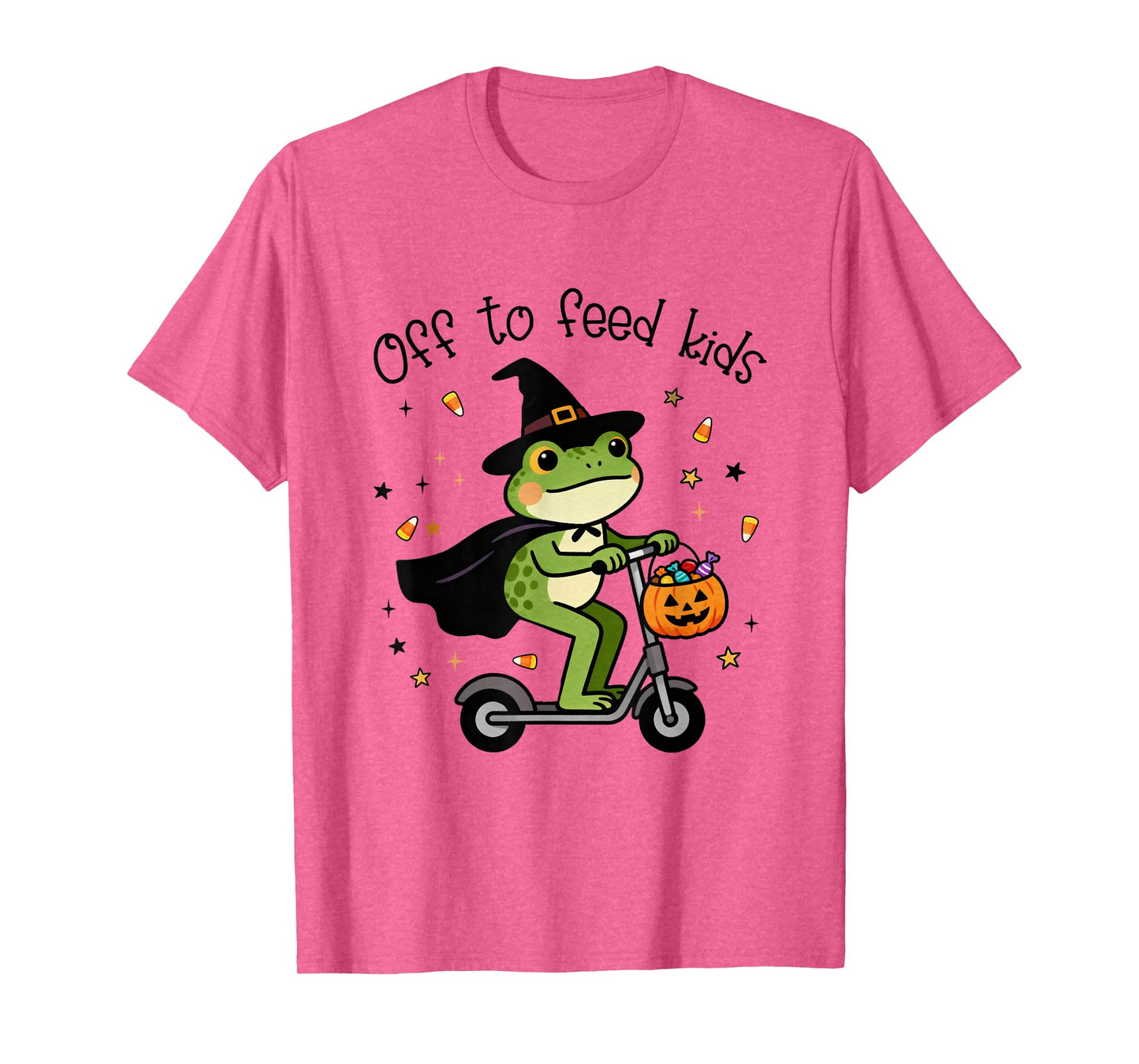Off to Feed Kids Halloween Frog Witch Pumpkin Treat or Trick T-Shirt