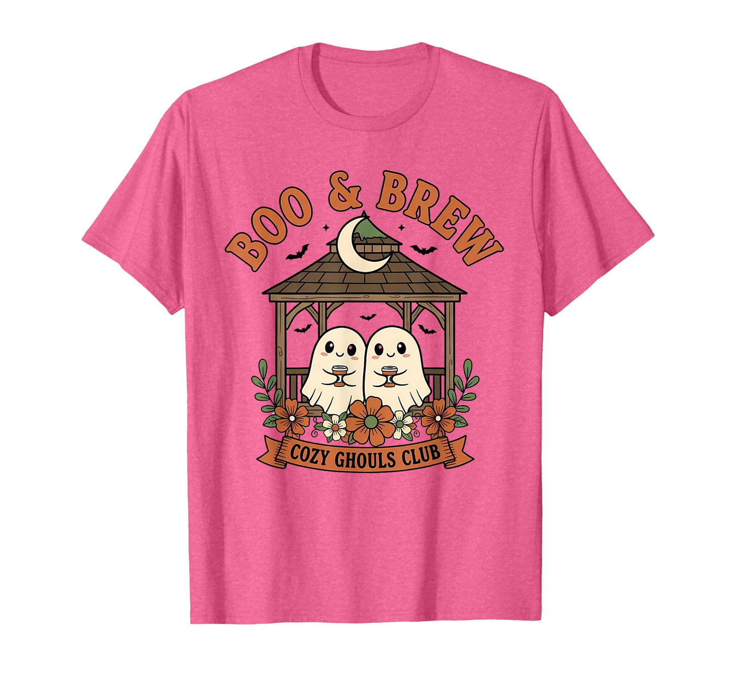 Boo & Brew Cozy Ghouls Club Cute Ghost Coffee Halloween Tees T-Shirt