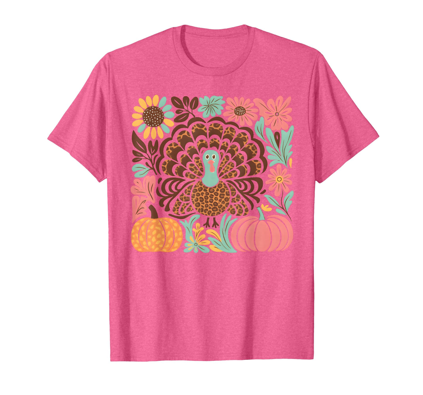 Boho Floral Fall Turkey Pumpkin Thanksgiving Girl Women T-Shirt