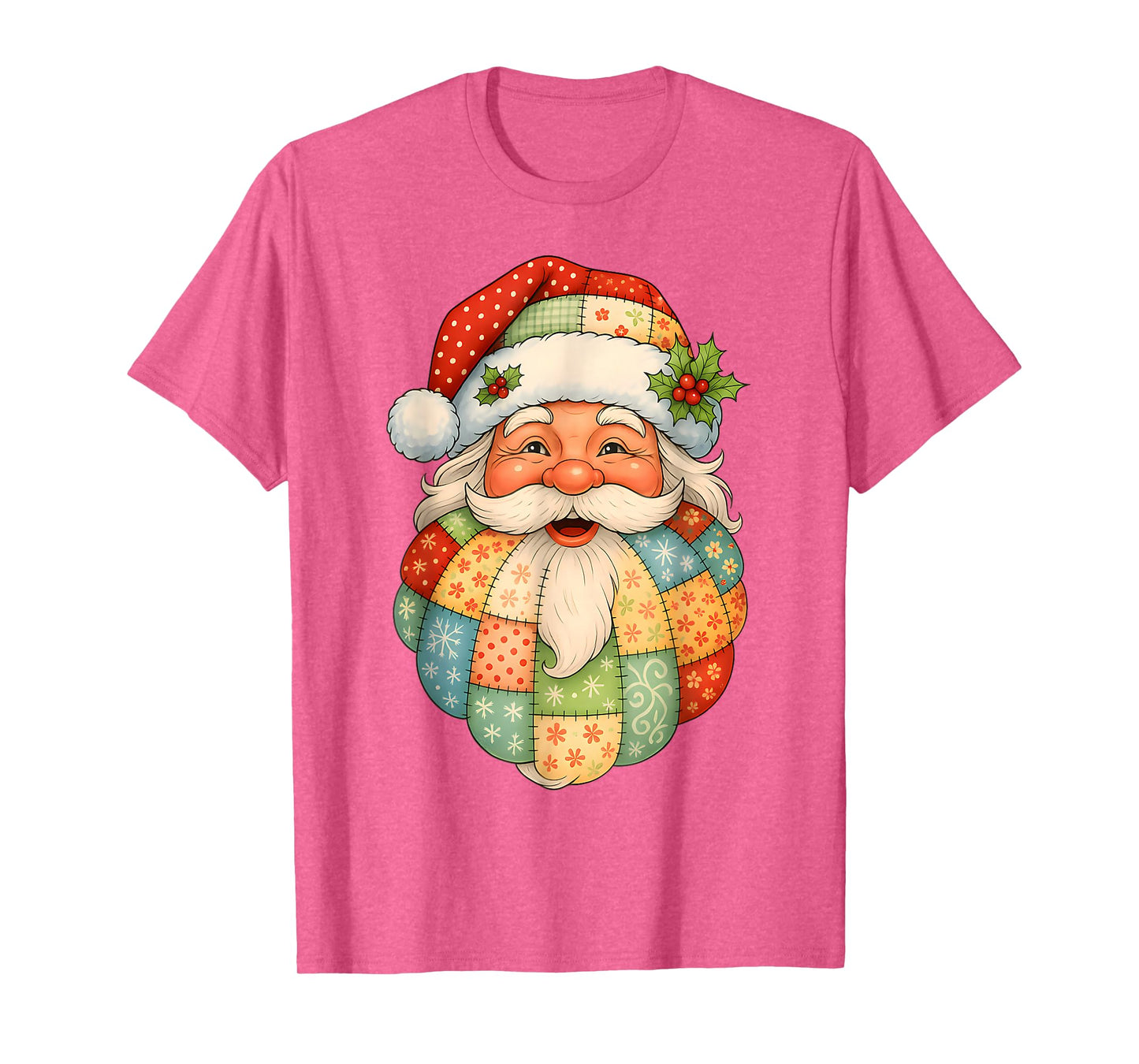 Vintage Santa Claus Face Patchwork Preppy Santa Christmas T-Shirt
