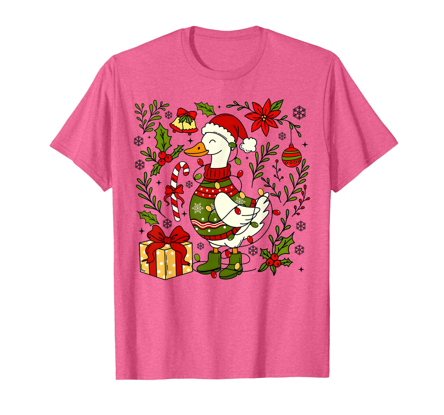 Preppy Goose Santa Merry Christmas Farm Animals Lover Xmas T-Shirt