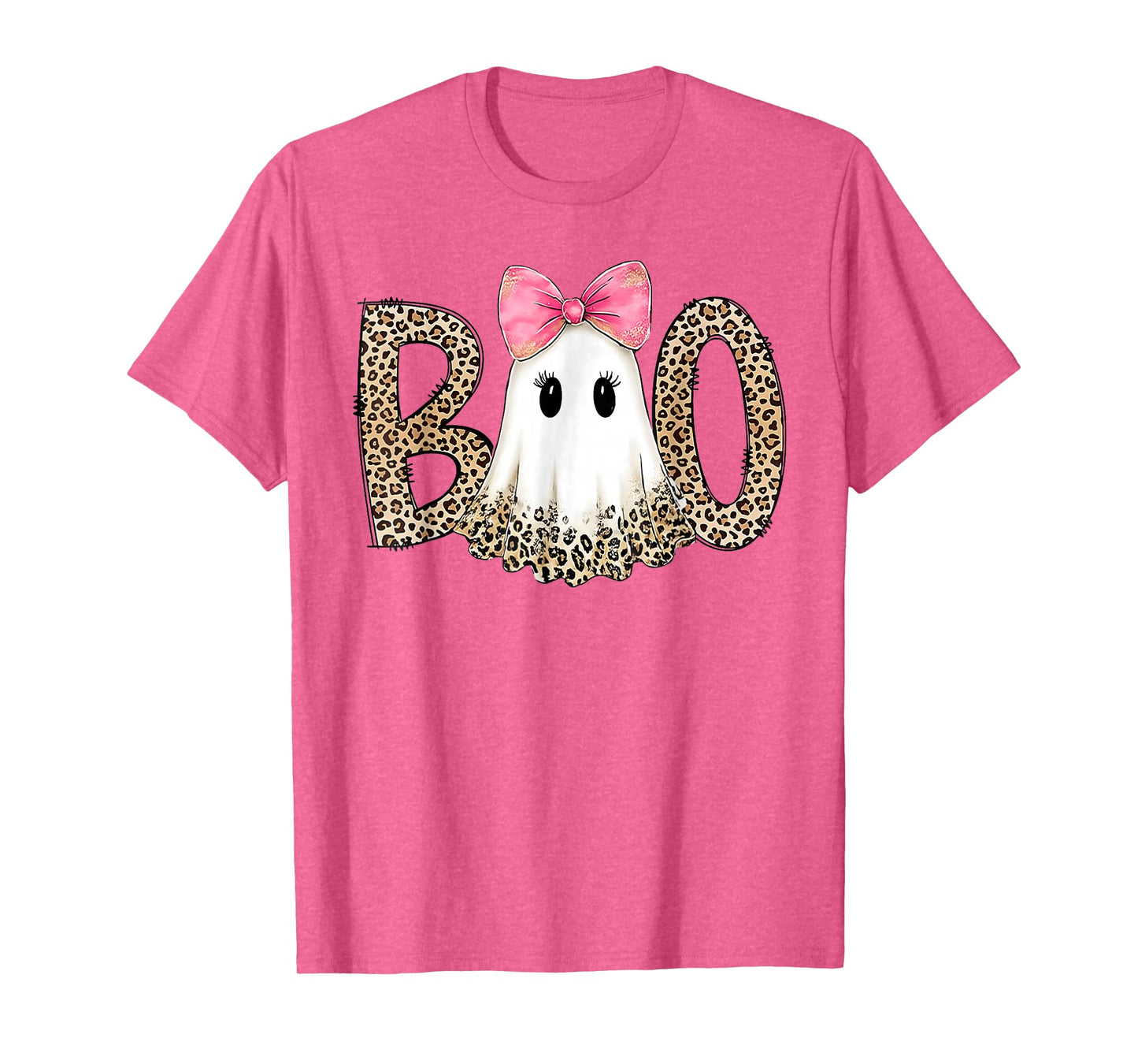 Boo Ghost Leopard Coquette Bow Halloween Girls Women Costume T-Shirt