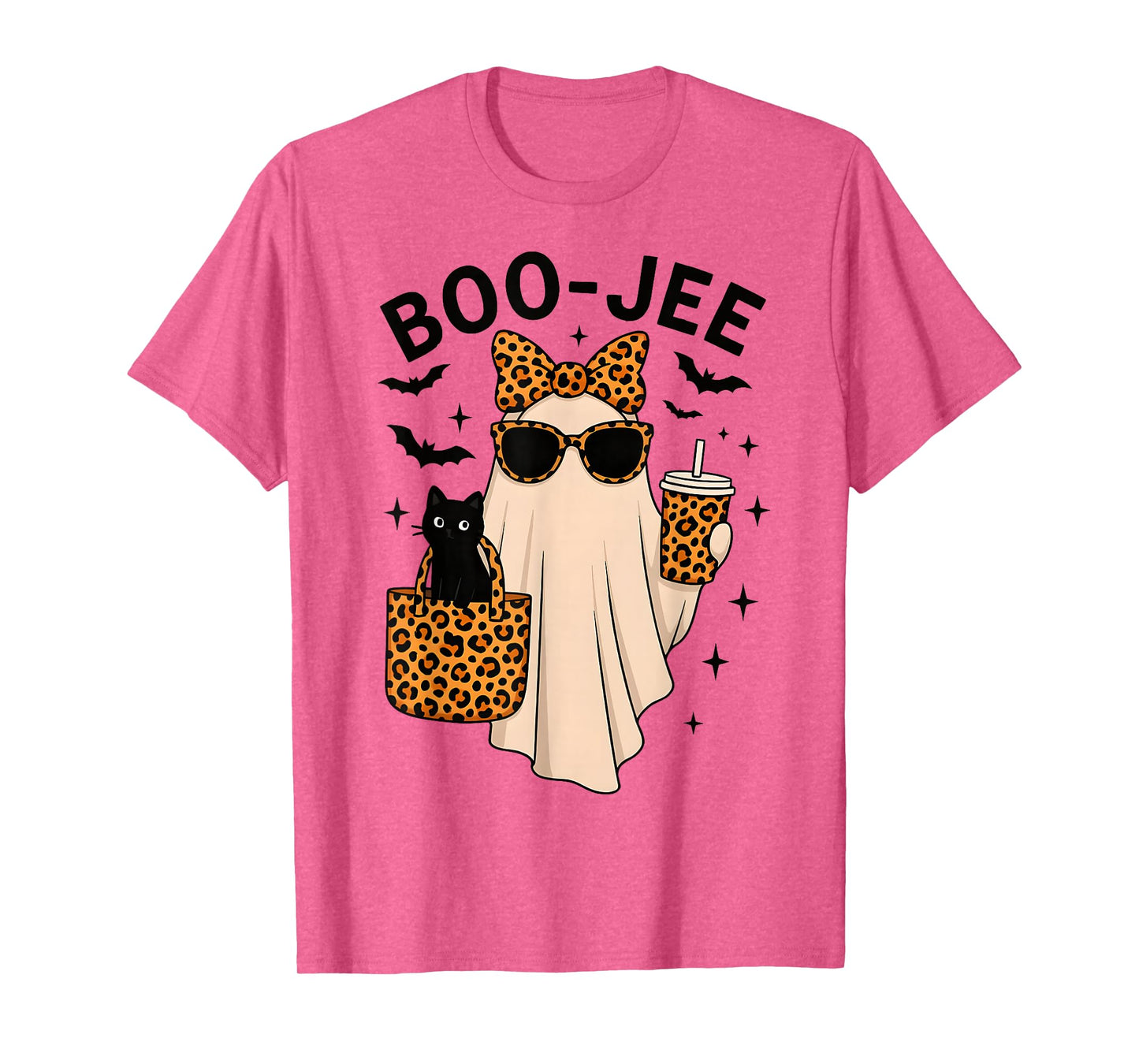 Coquette Leopard Ghost Coffee Boo-JEE Cute Cat Halloween T-Shirt