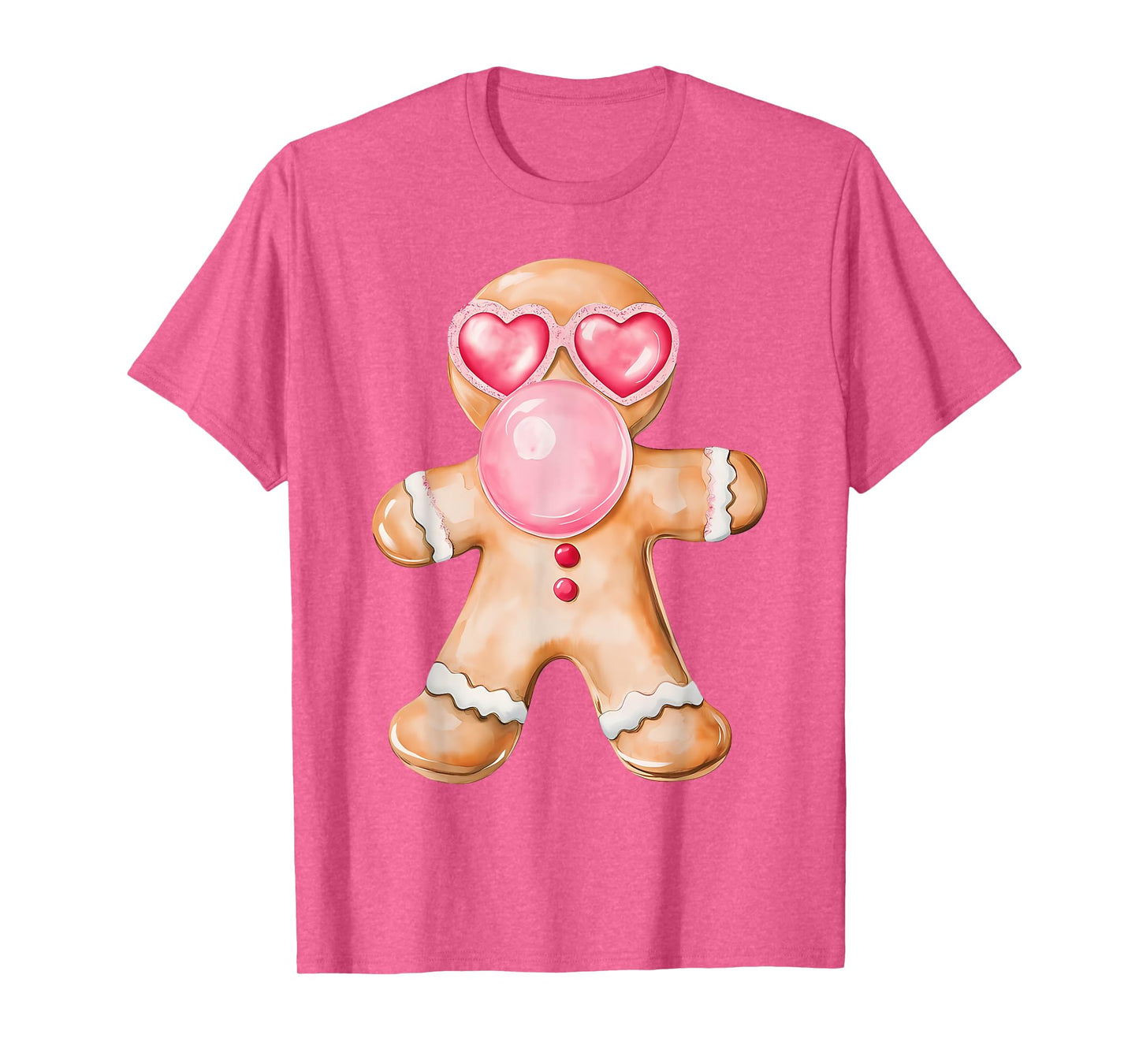 Gingerbread Blowing Bubble Gum Pink Sunglasses Christmas T-Shirt