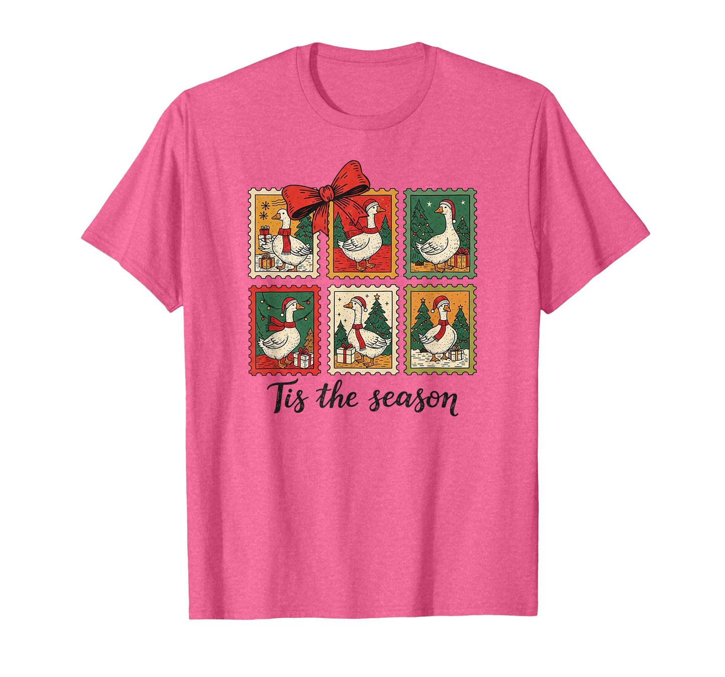 Vintage Christmas Postage Stamps Goose Men Women Kids Xmas T-Shirt