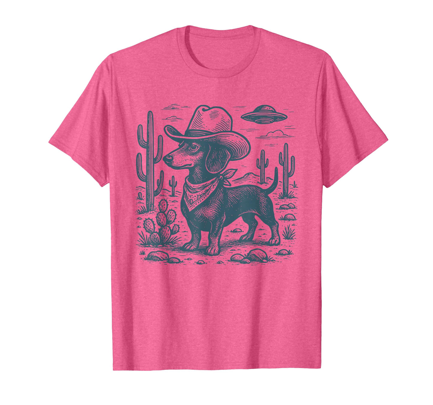 Vintage Western Dachshund Cowboy UFO Wiener Dog Doxie T-Shirt