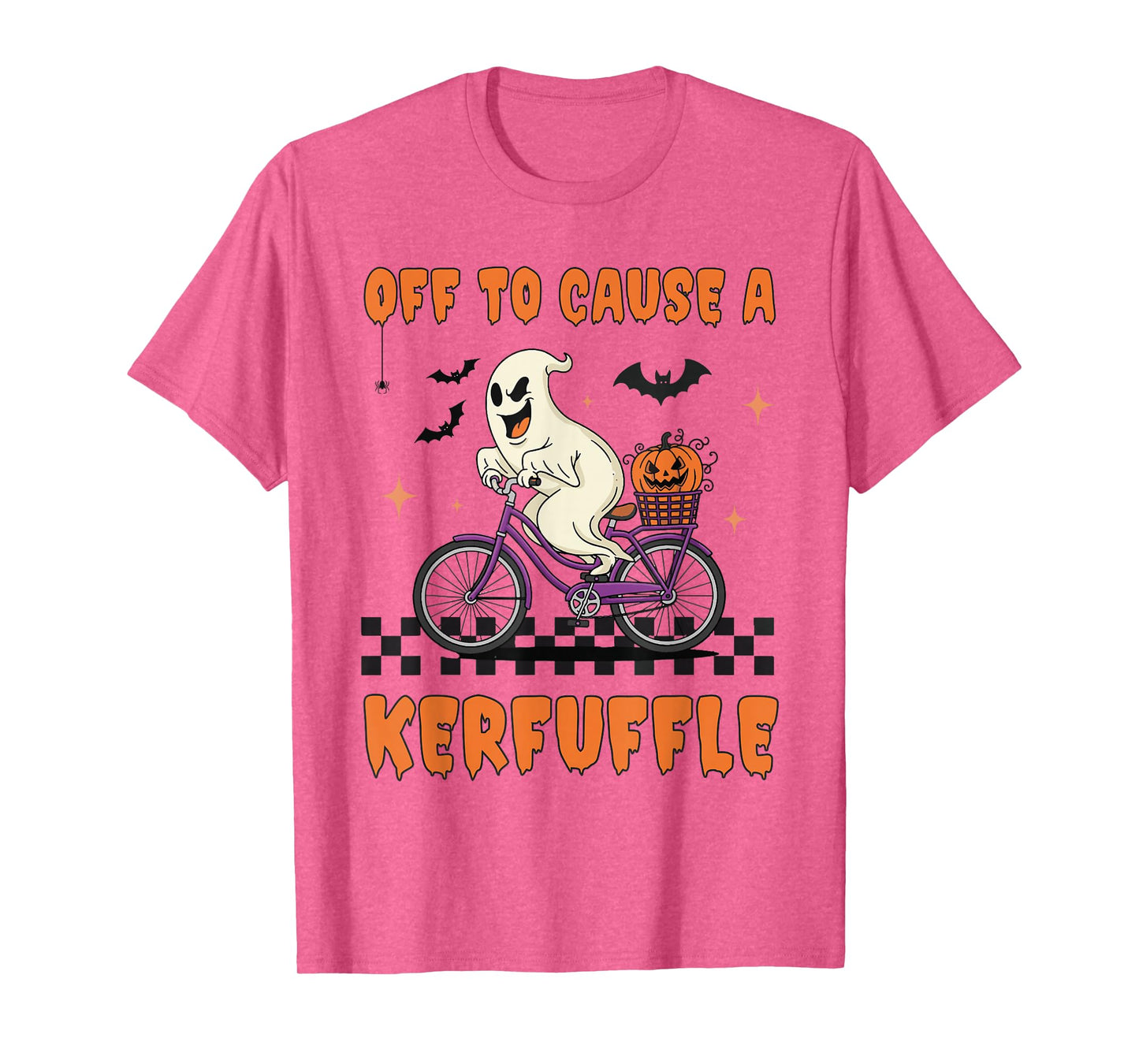 Off to Cause a Kerfuffle Scary Ghost Riding Bike Halloween T-Shirt