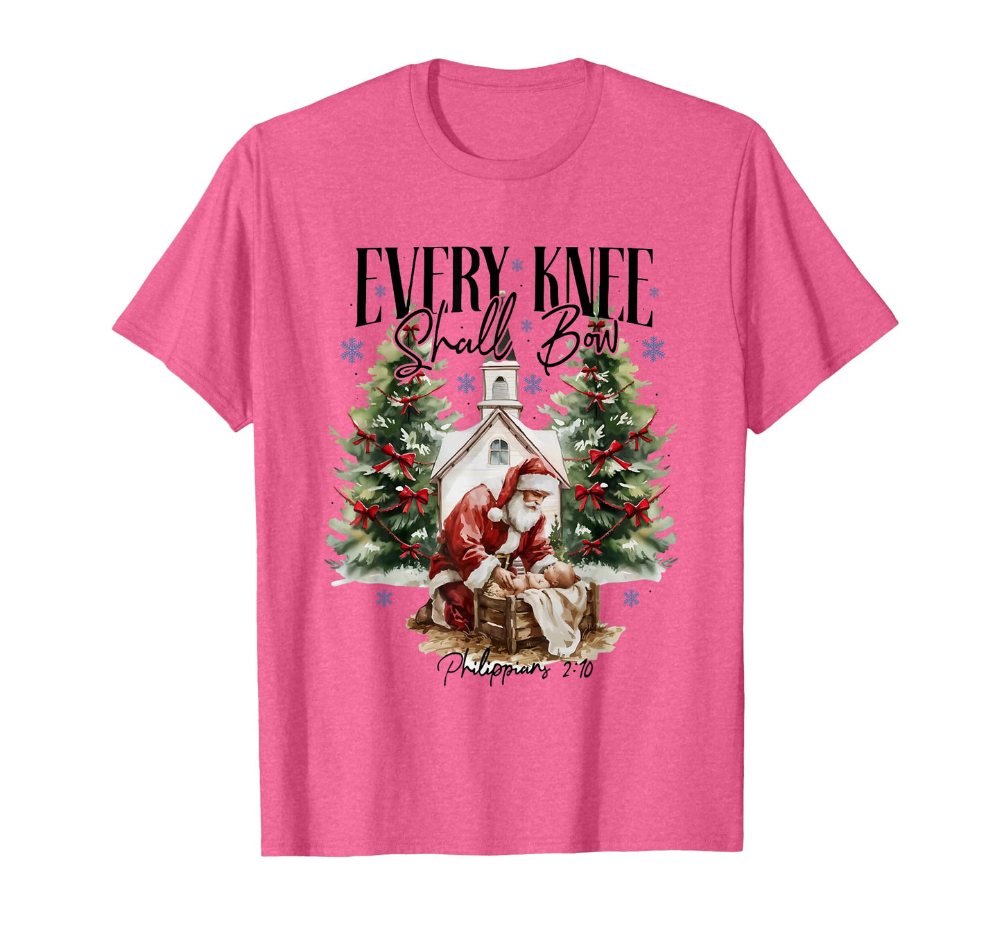 Every Knee Shall Bow Religious Christian Santa Christmas T-Shirt