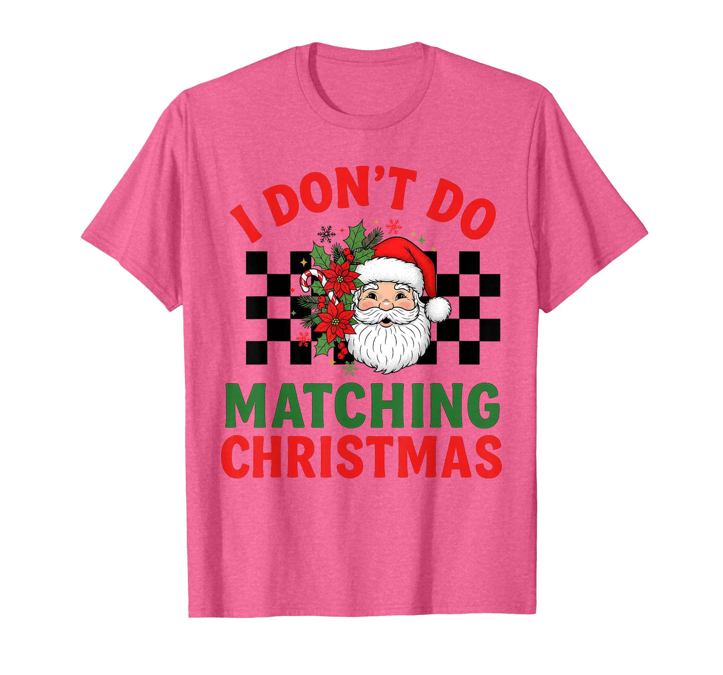 Checkered Retro Santa Claus Xmas Candy Cane Family Christmas T-Shirt