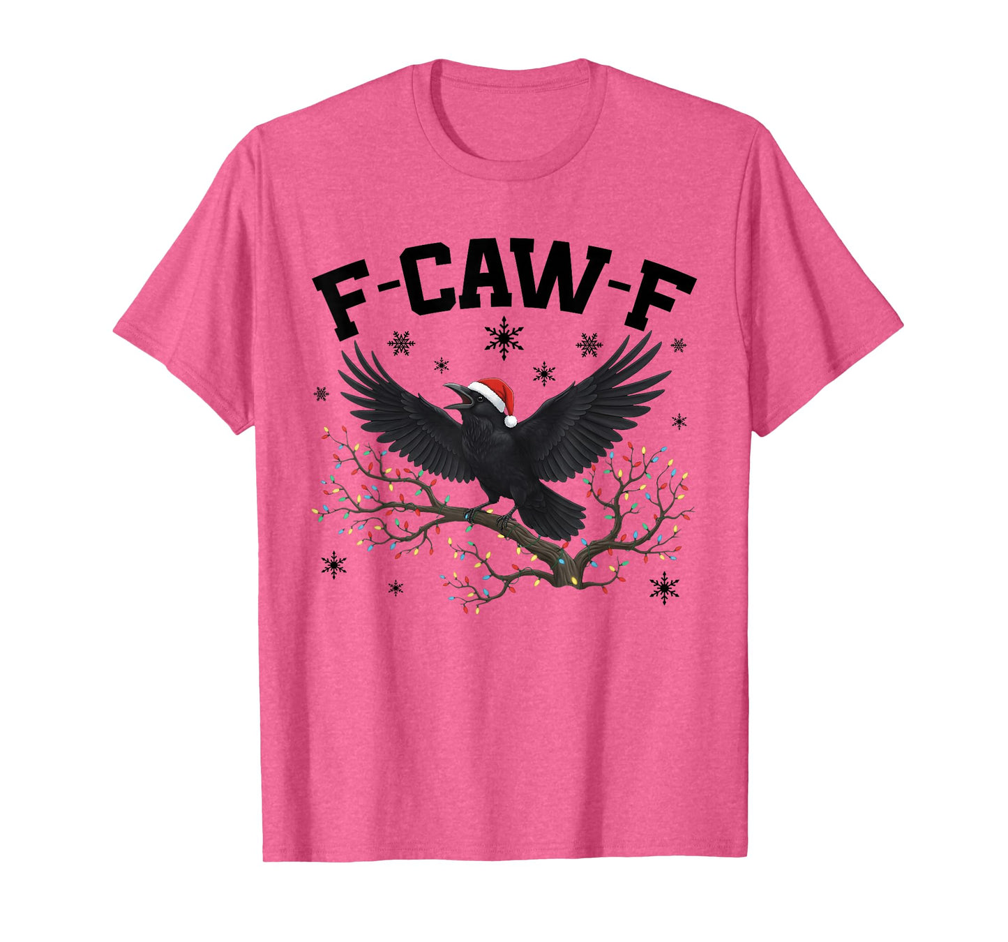 Retro Funny Black Crow F-Caw-F Christmas Lights Santa Hat T-Shirt