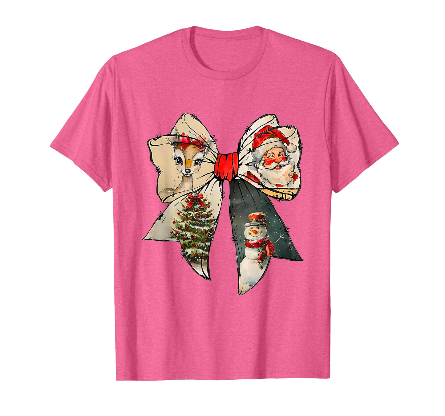 Snowman Santa Coquette Bow Christmas Tree Girl Women Kid T-Shirt