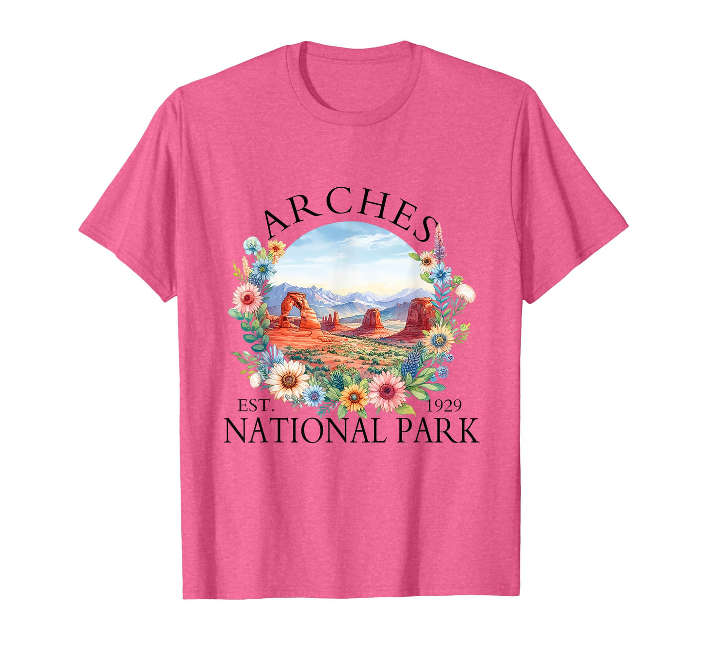 Retro Floral Arches National Park Hiking Camping Outdoor T-Shirt