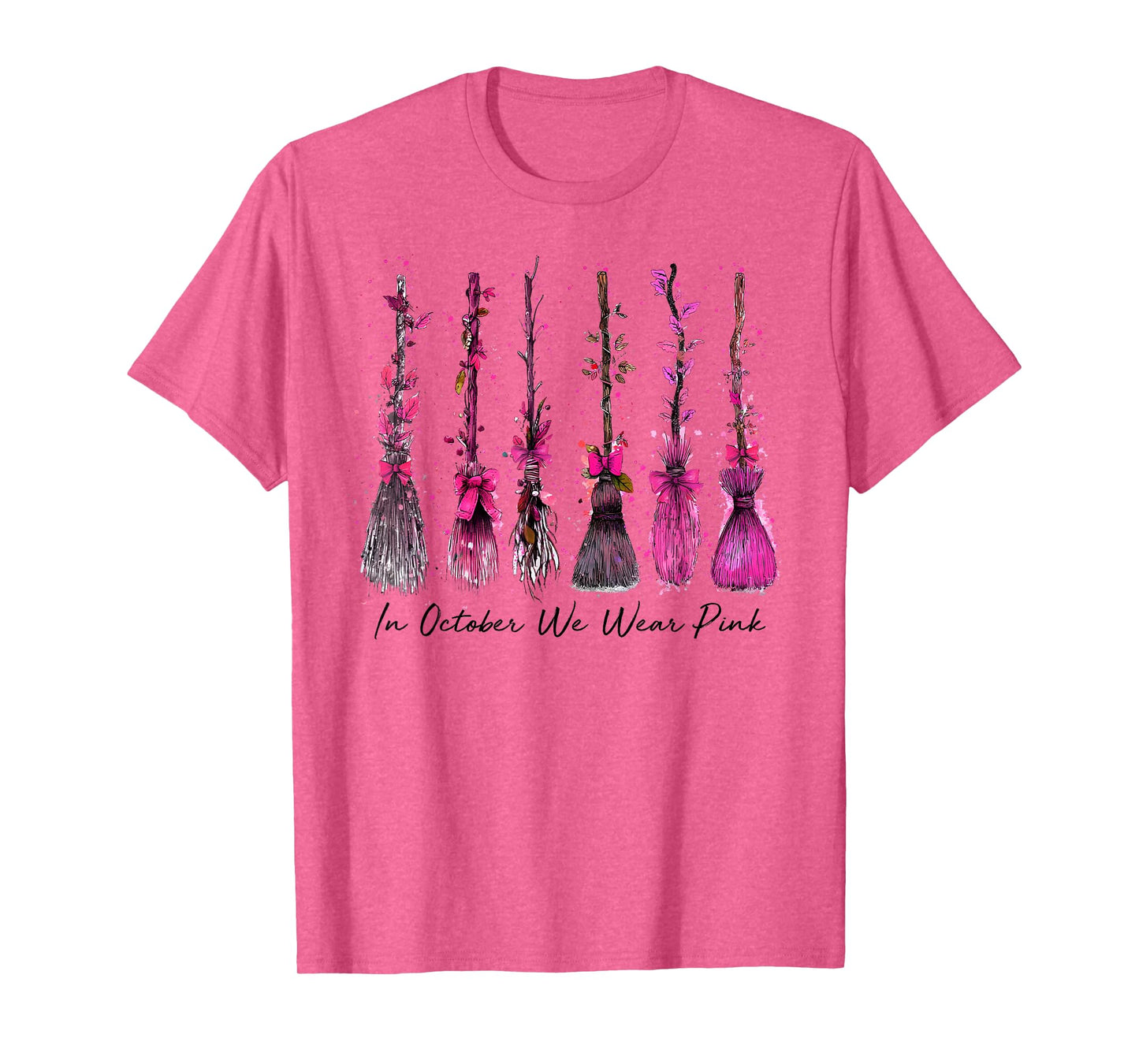 in October We Wear Pink Witches Breast Cancer Halloween Kids T-Shirt