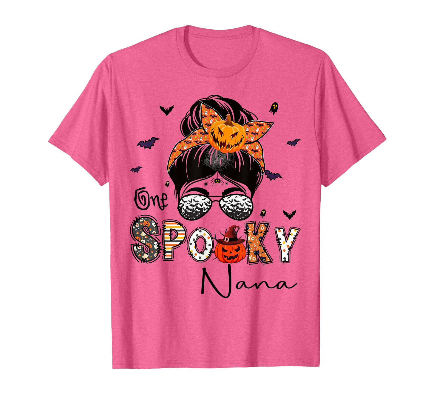 One Spooky Nana Messy Bun Grandma Pumpkin Halloween T-Shirt