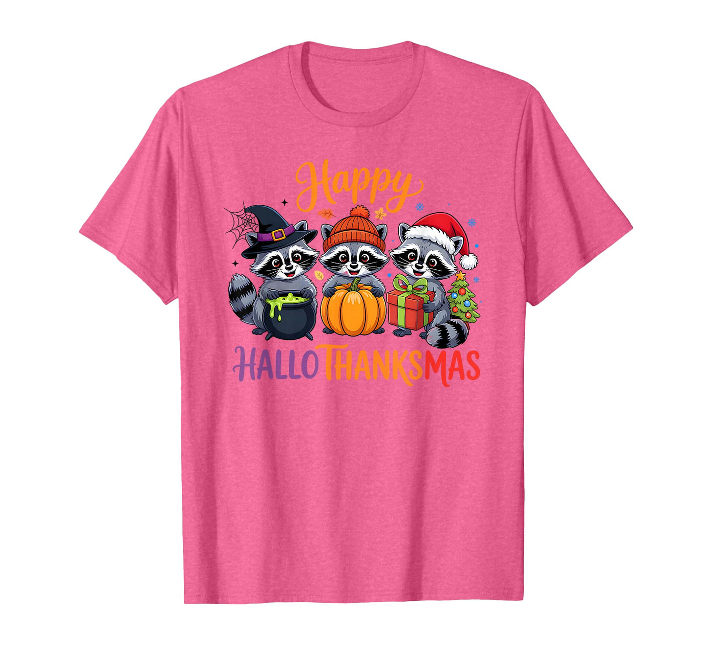 Halloween Thanksgiving Christmas Happy HalloThanksMas Raccon T-Shirt