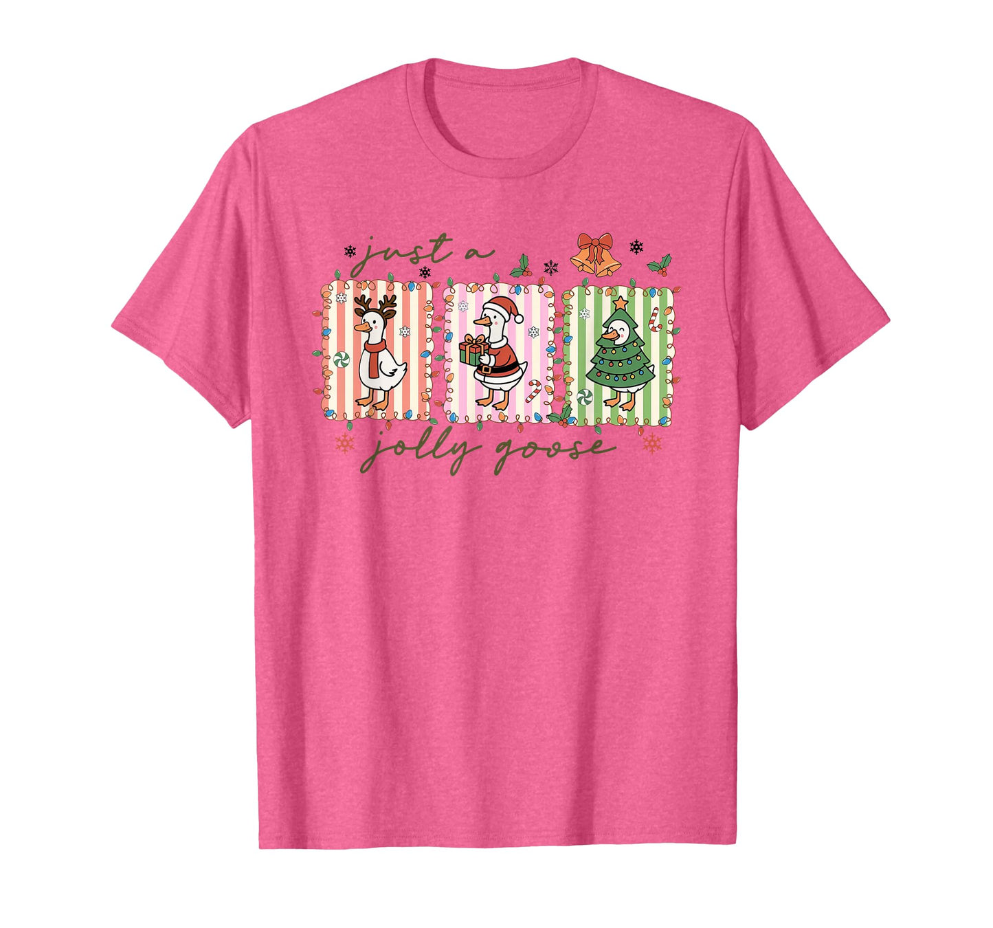 Just A Jolly Goose Funny Goose Santa Reindeer Cute Christmas T-Shirt