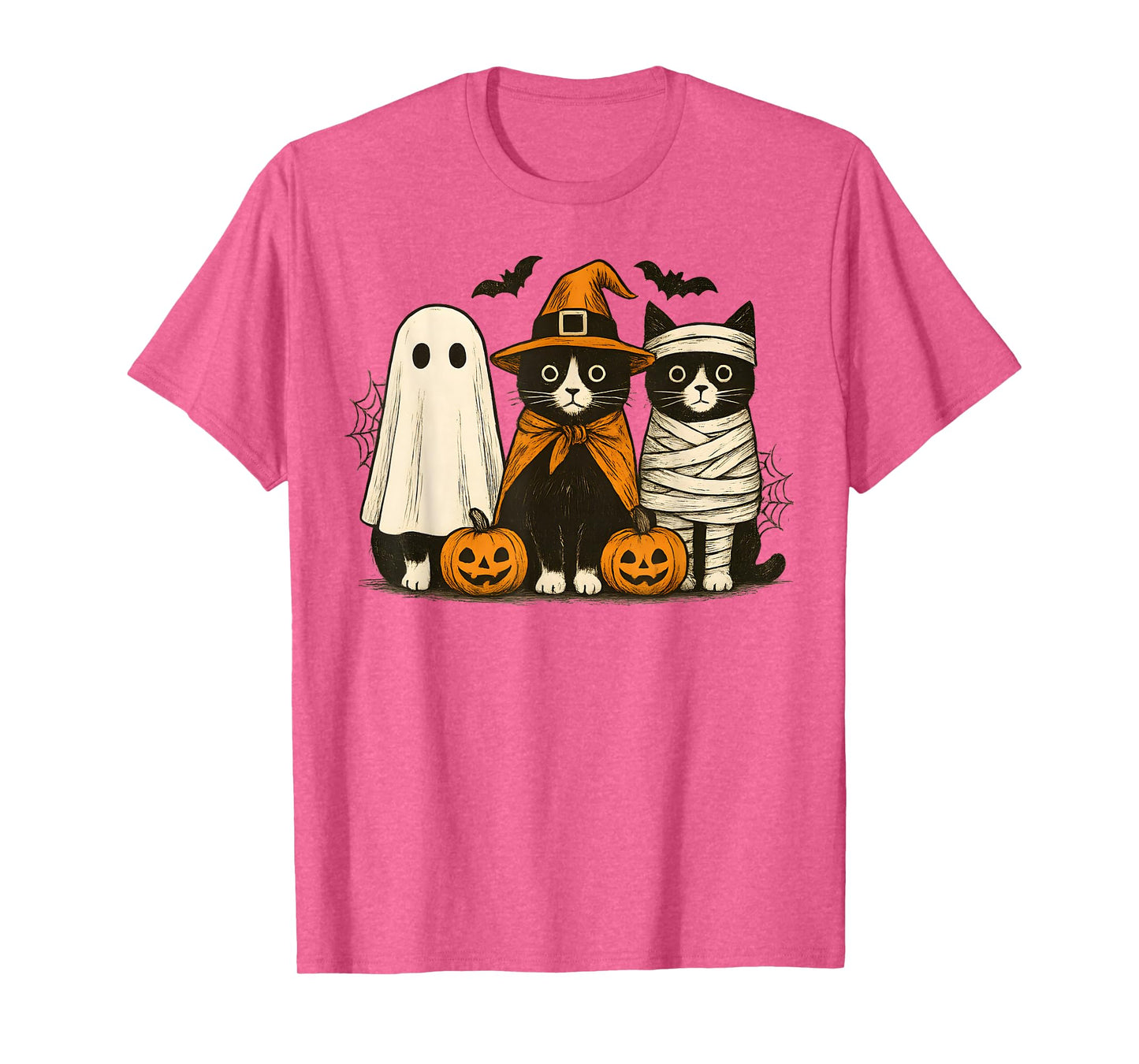 Retro Cute Tuxedo Cat Witch Scary Halloween Pumpkin T-Shirt