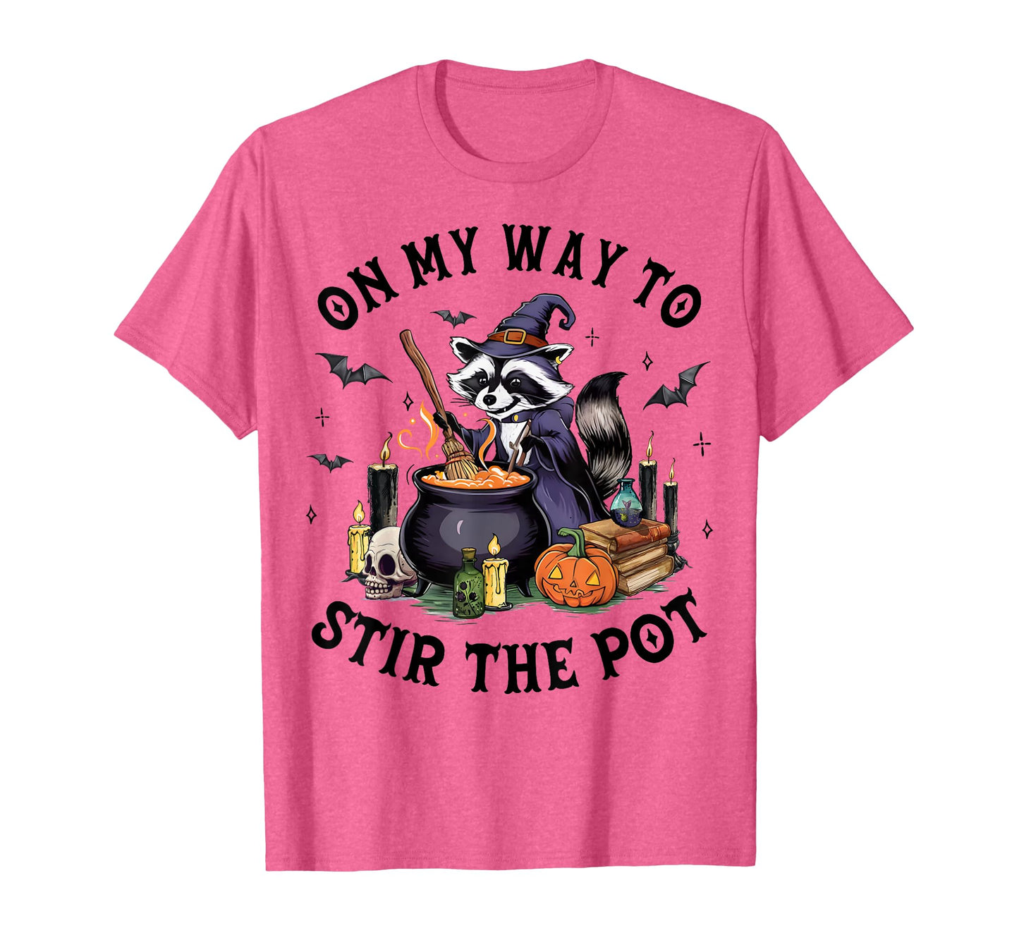 On My Way to Stir The Pot Halloween Witch Raccoon T-Shirt