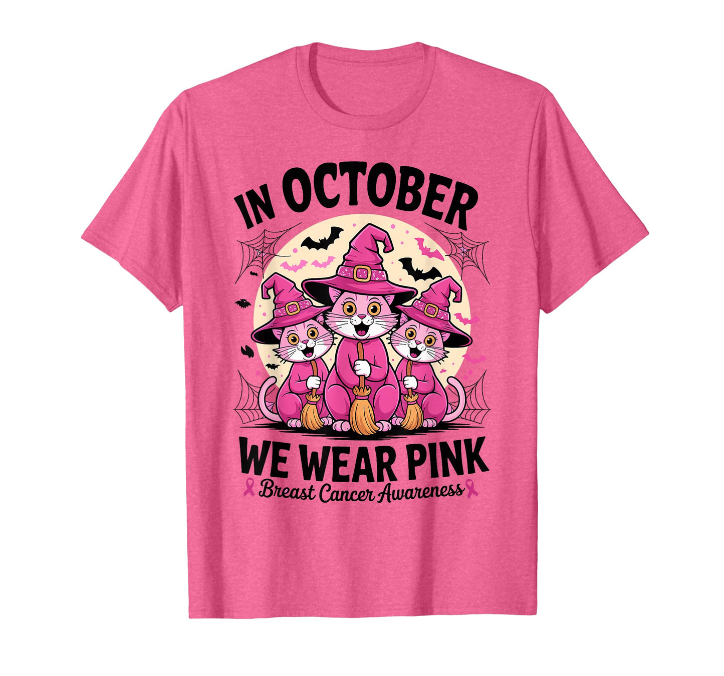in October We Wear Pink Shirt Cats Breast Cancer Halloween T-Shirt