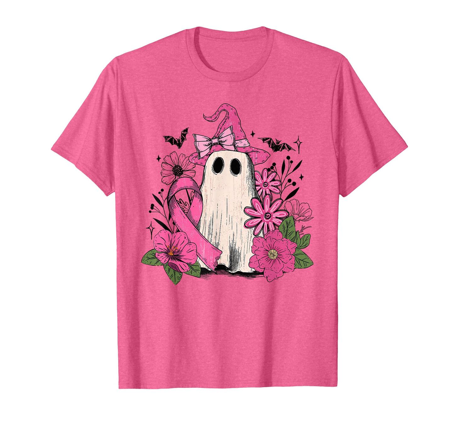Retro Floral Pink Ghost Witch Breast Cancer Halloween Women T-Shirt