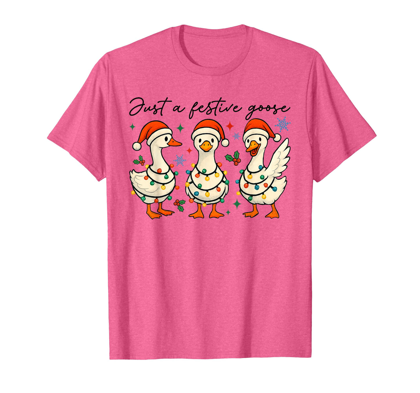Just A Festive Goose Funny Goose Santa Hat Christmas Lights T-Shirt