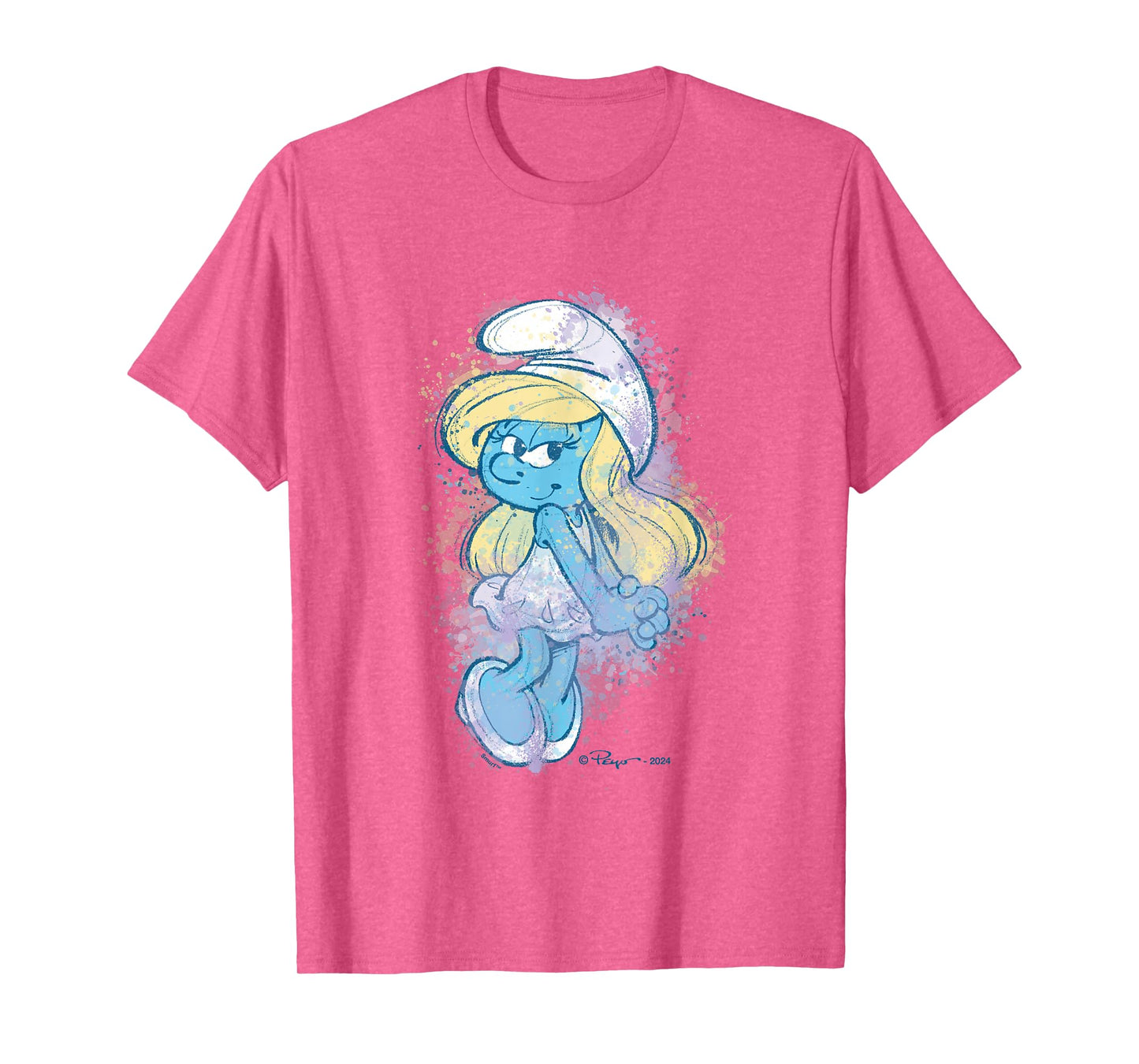The Smurfs Cute Smurfette Watercolor Portrait Distressed T-Shirt