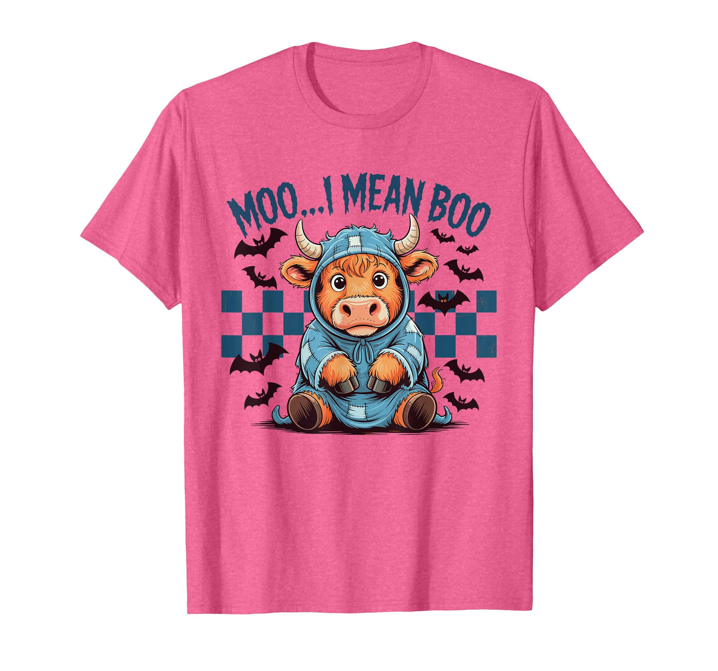 Halloween Denim Patch Moo I Mean Boo Scottish Highland Cow T-Shirt