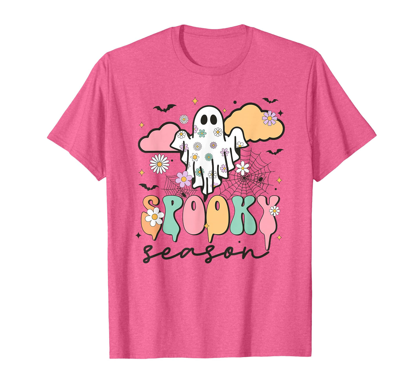 Groovy Spooky Season Retro Ghost Holding Pumpkin Halloween T-Shirt