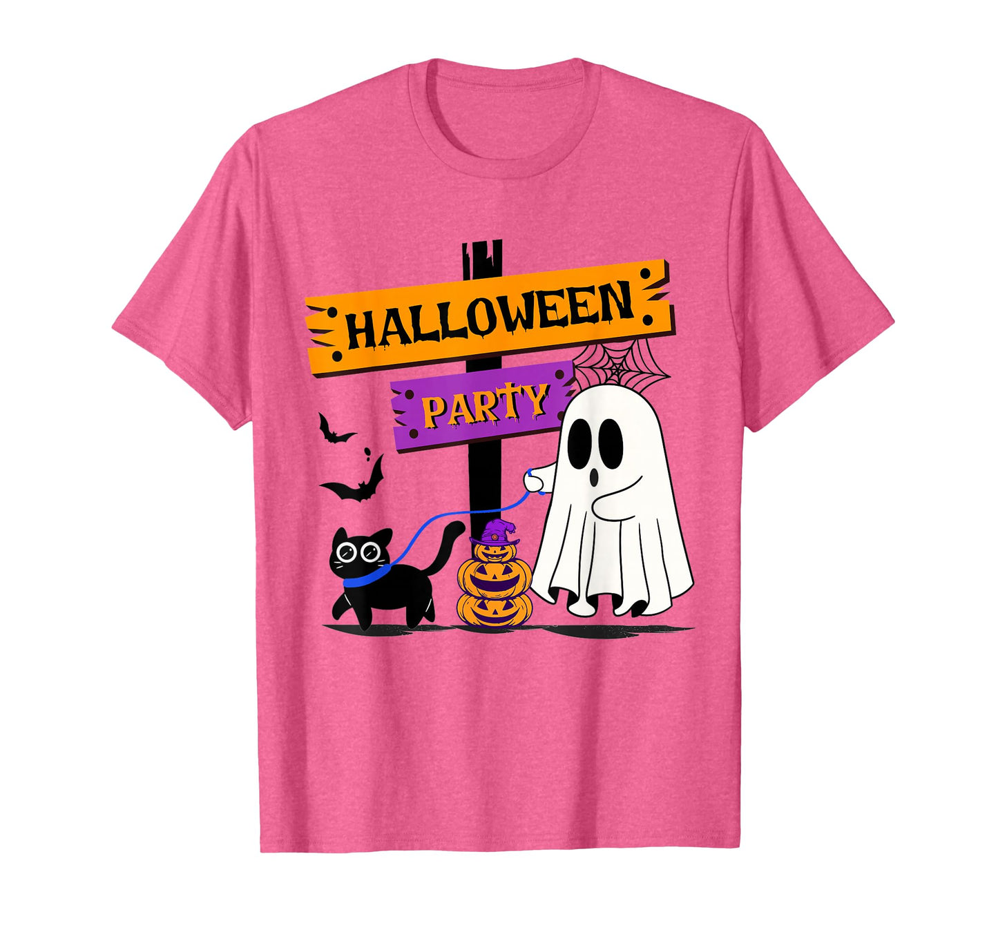 Spooky Ghost Walking with A Funny Black Cat Halloween Party T-Shirt