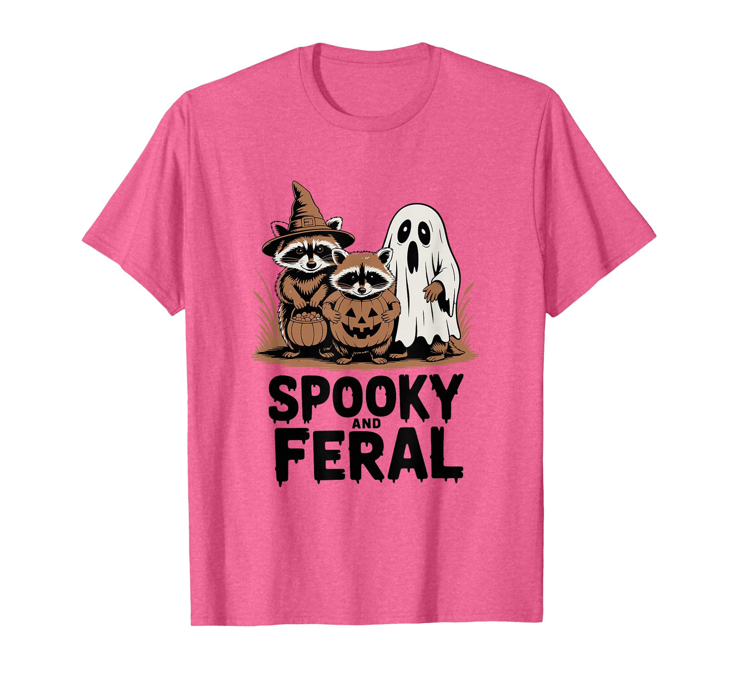 Spooky and Feral Halloween Raccoons and Ghost T-Shirt