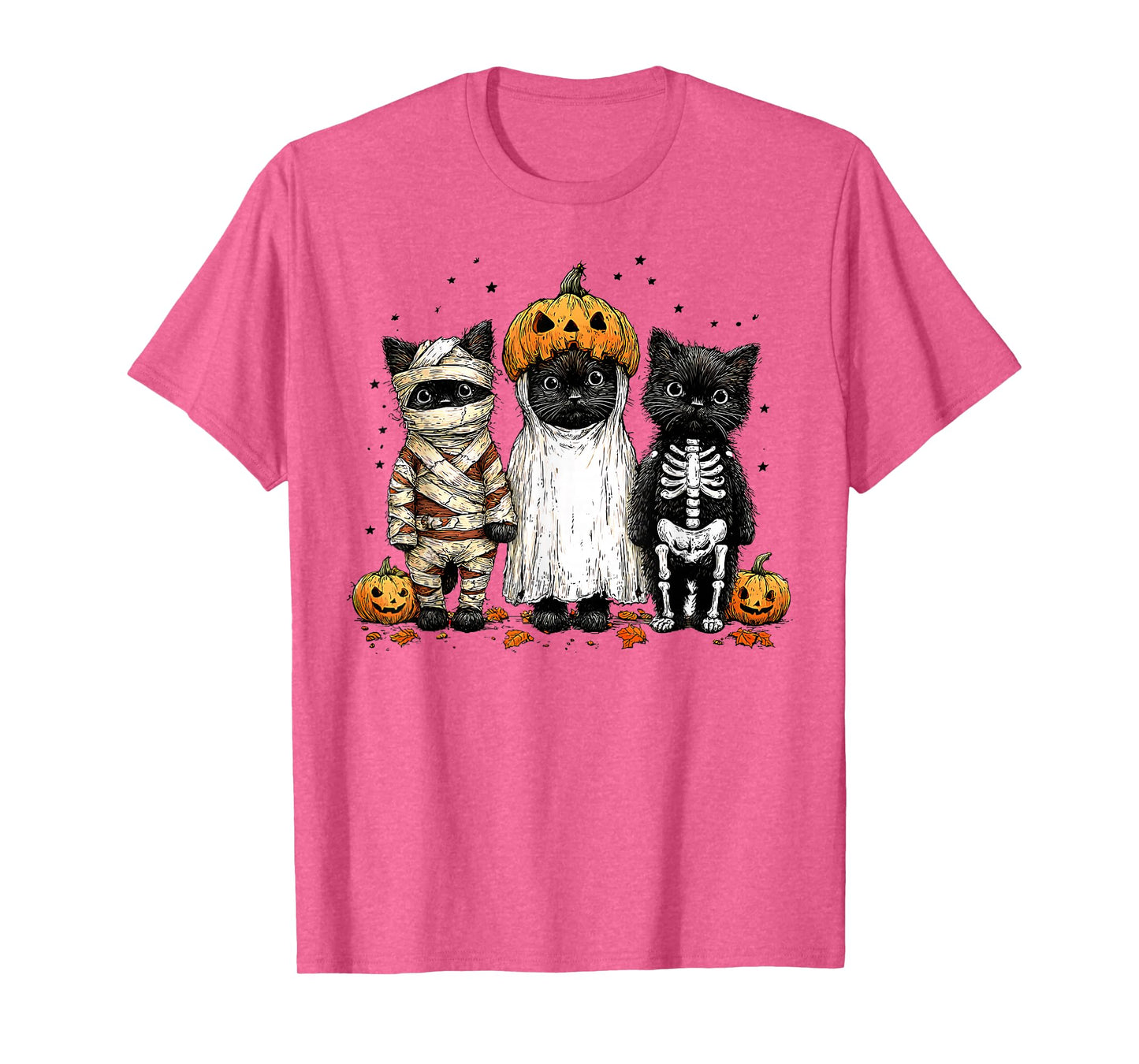 Retro Black Cat Witch Scary Halloween Pumpkin Women Men Kids T-Shirt