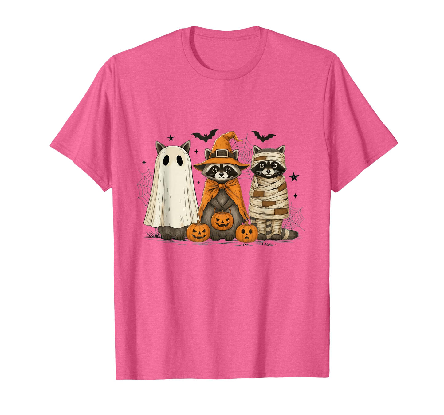 Retro Raccoon Witch Scary Halloween Pumpkin Men Women Kids T-Shirt