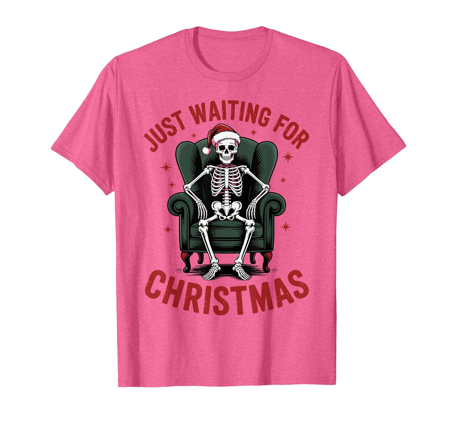 Just Waiting for Christmas Skeleton in Santa Hat Men Women T-Shirt