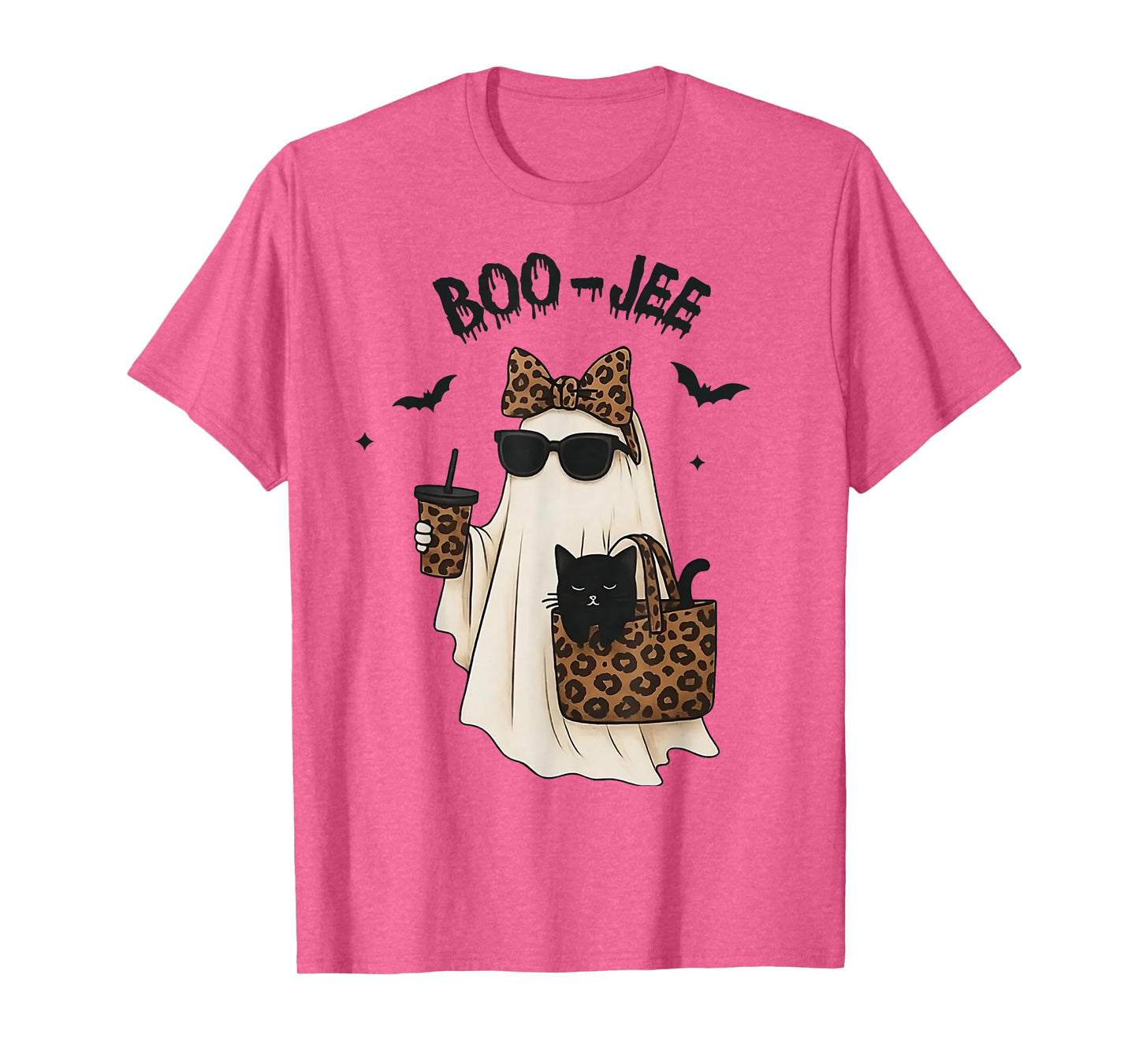 Boo-JEE Boujee Coquette Leopard Ghost Cat Halloween Costume T-Shirt