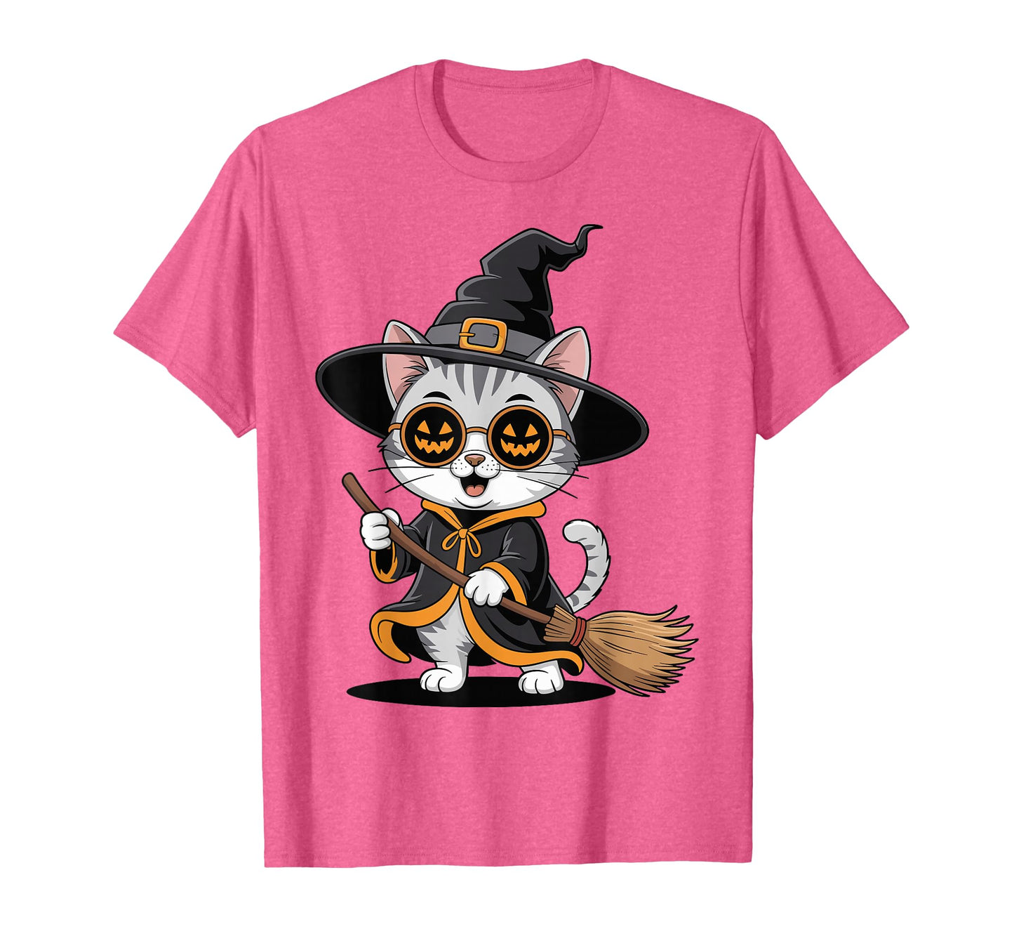 Cool Cute Cat Witch Men Women Kids Funny Halloween T-Shirt