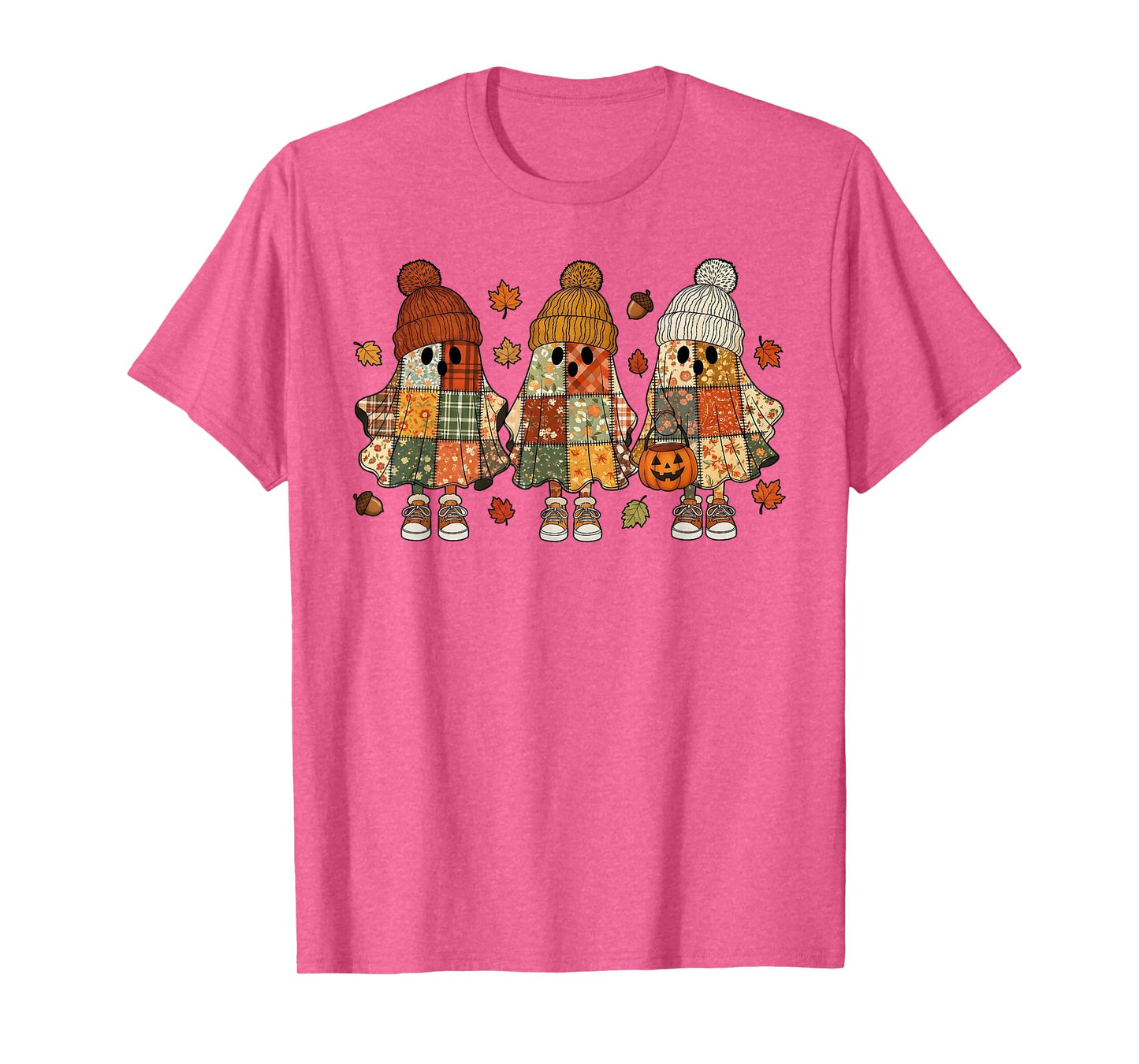 Patchwork Ghost Cozy Fall Halloween, Boho Floral Pumpkin T-Shirt