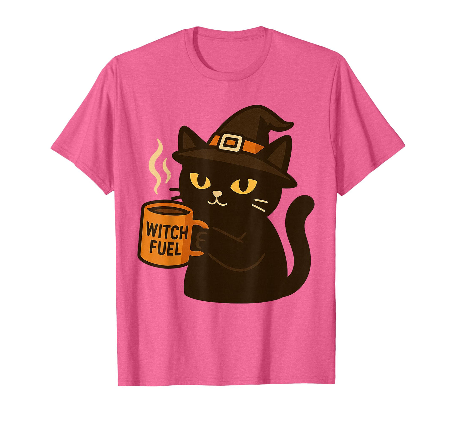 Black Witch Cat Drinking Coffee Funny Witch Fuel Halloween T-Shirt