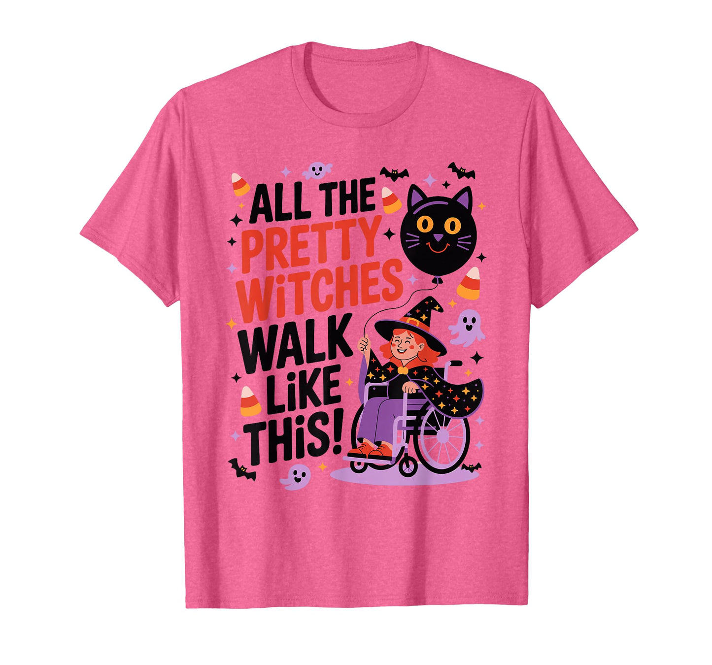 Wheelchair Costume Girl Halloween Handicap Joke Witch Hat T-Shirt