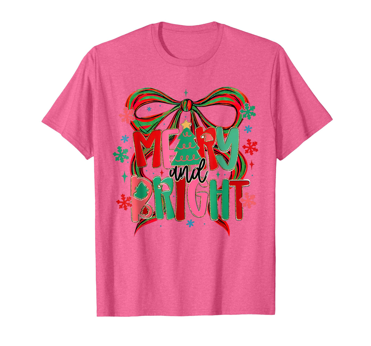 Merry & Bright Coquette Bow Christmas Xmas Pajamas Holiday T-Shirt