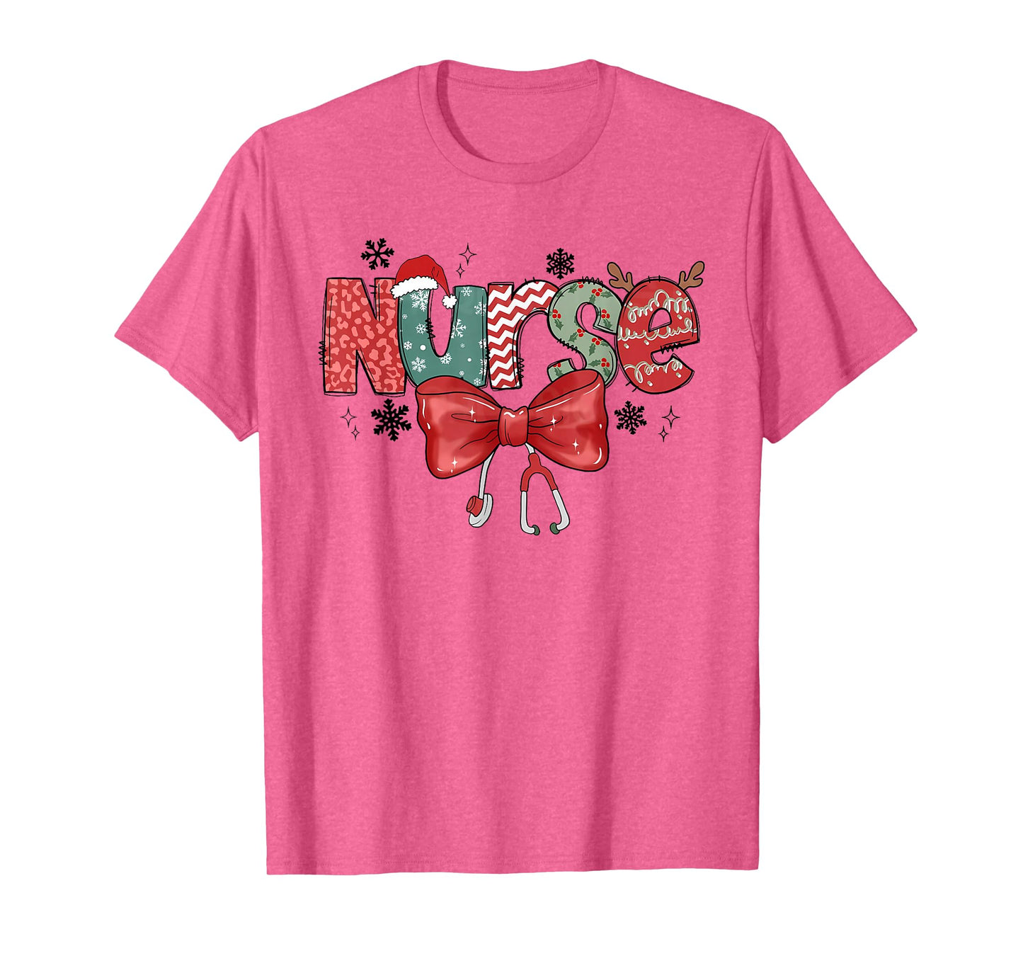 Cute School Nurse Christmas Design with Bow and Hat T-Shirt